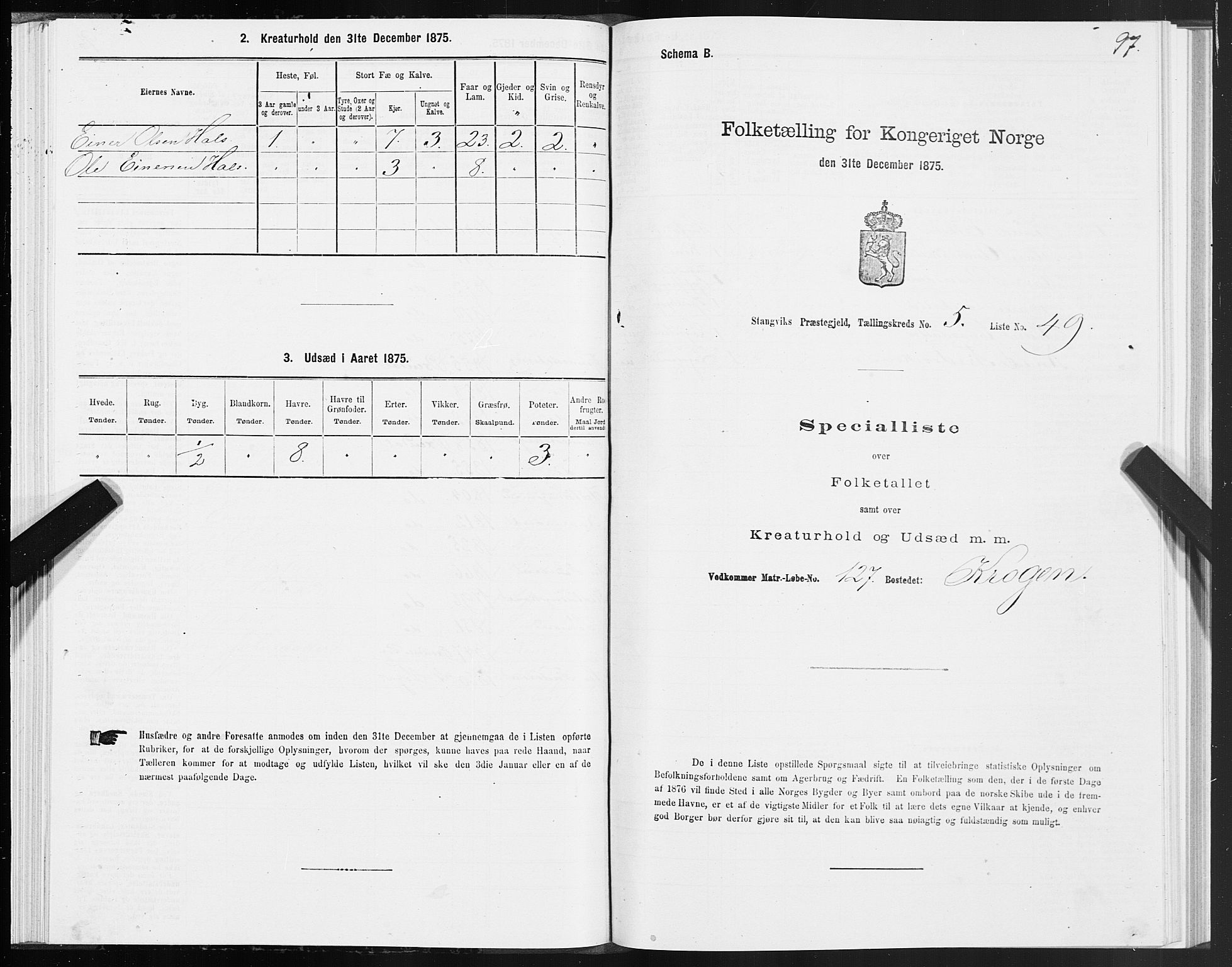 SAT, 1875 census for 1564P Stangvik, 1875, p. 3097