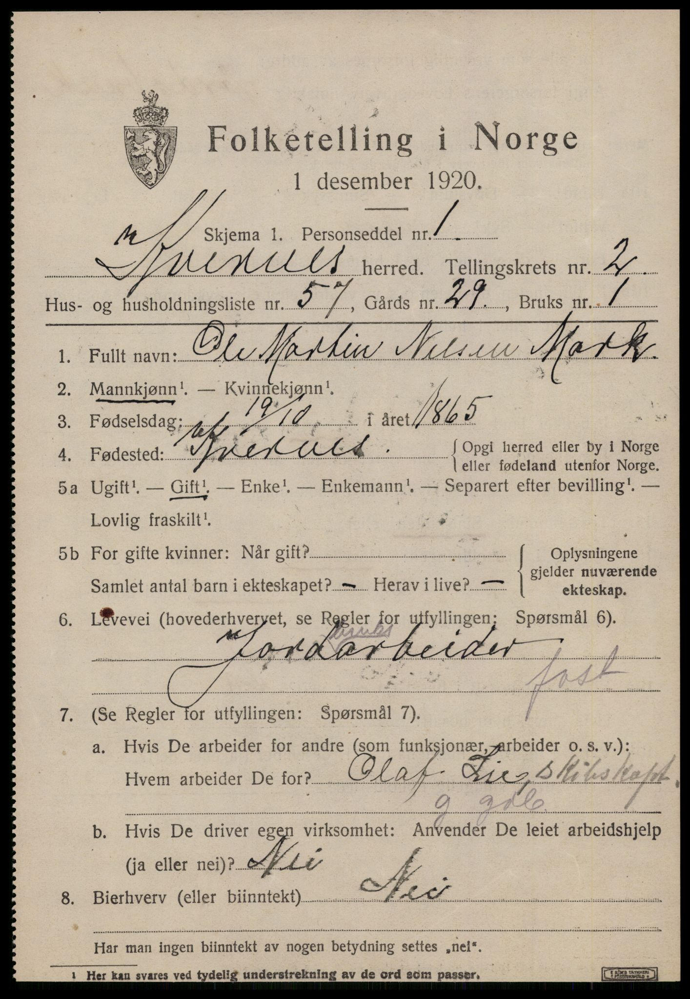 SAT, 1920 census for Kvernes, 1920, p. 1577