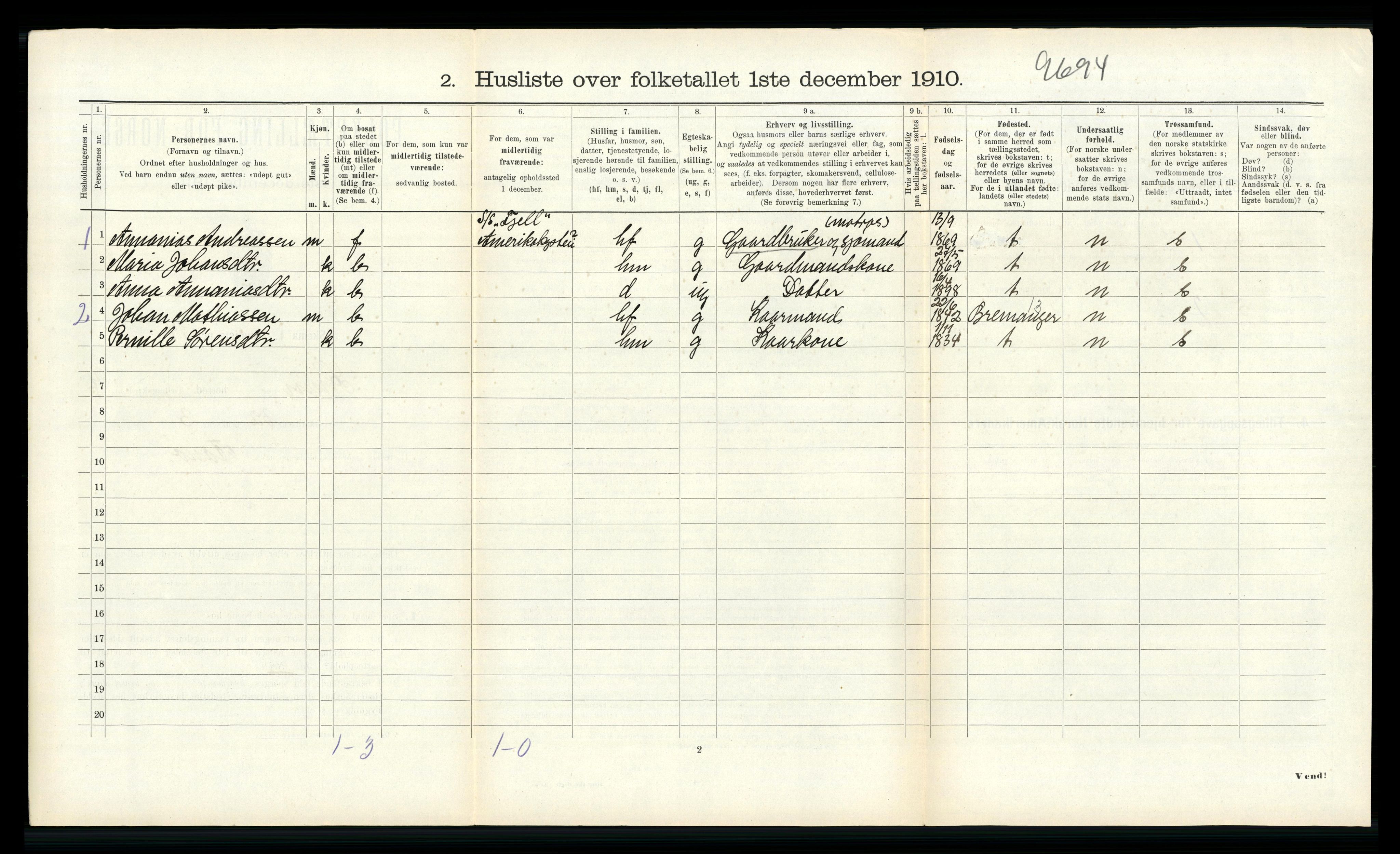 RA, 1910 census for Kinn, 1910, p. 465