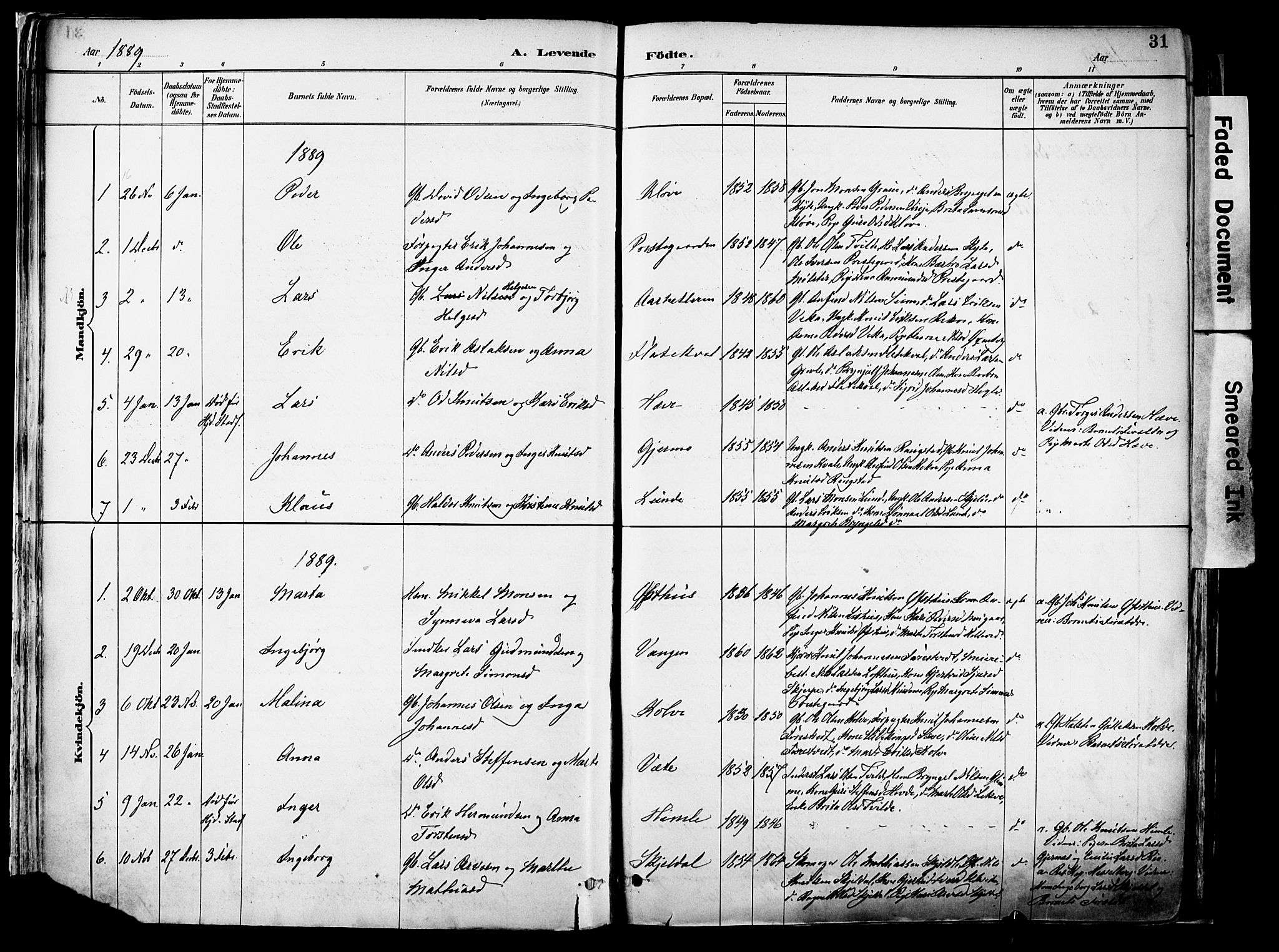 Voss sokneprestembete, SAB/A-79001/H/Haa: Parish register (official) no. A 21, 1887-1903, p. 31