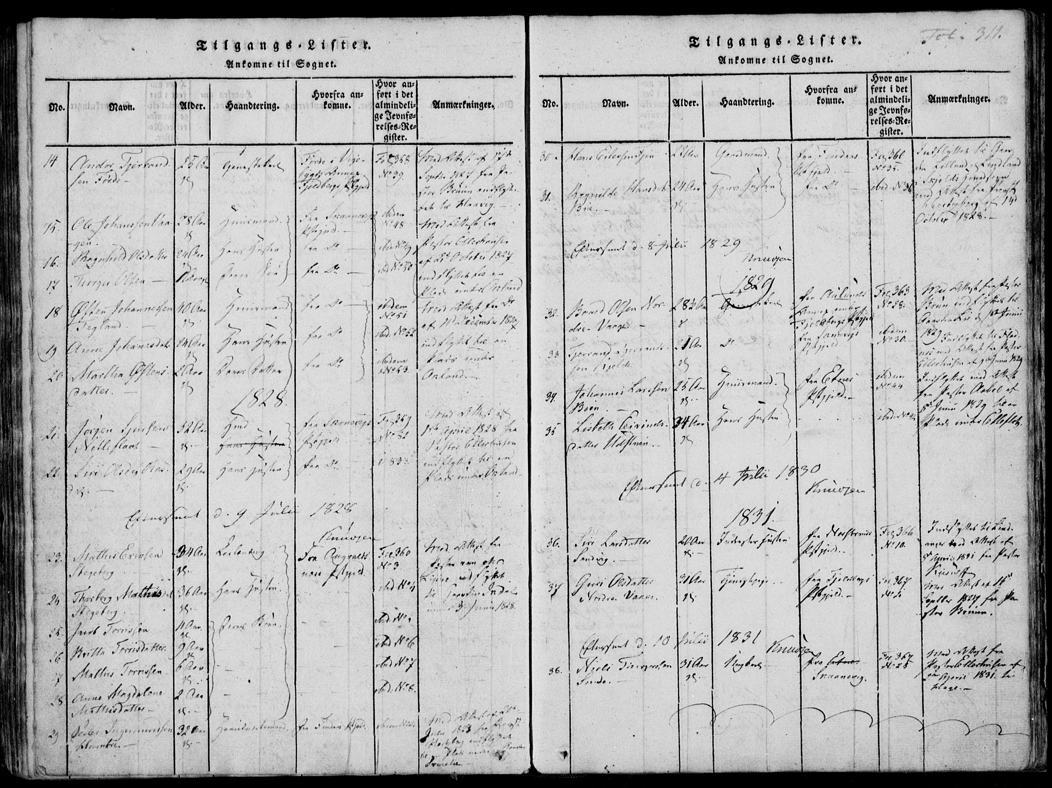 Skjold sokneprestkontor, SAST/A-101847/H/Ha/Haa/L0003: Parish register (official) no. A 3, 1815-1835, p. 311