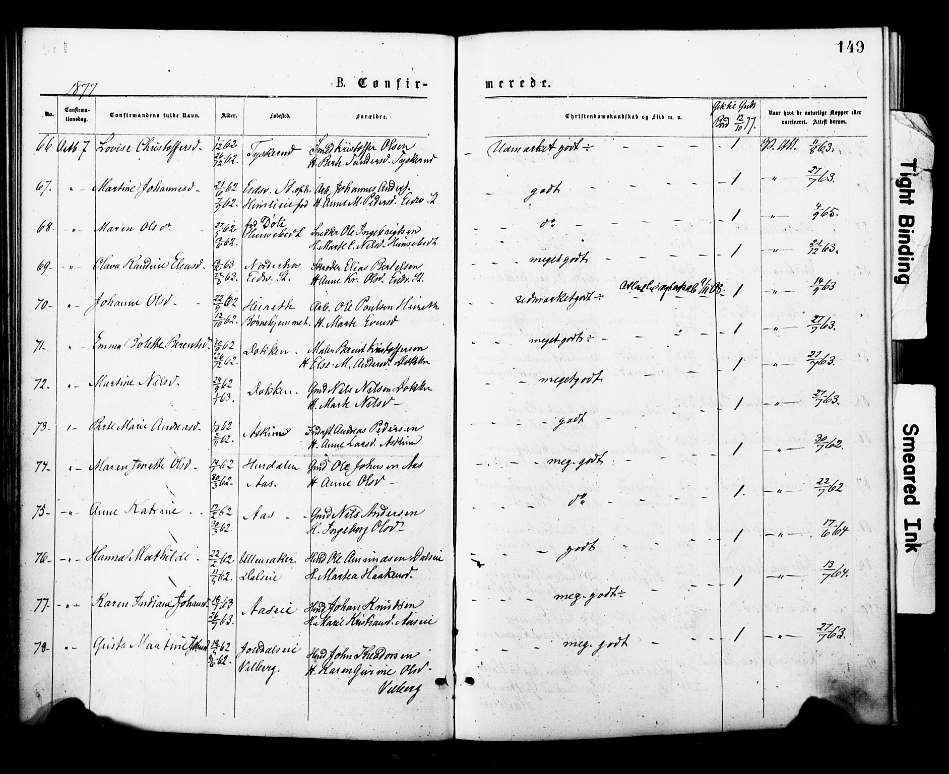 Eidsvoll prestekontor Kirkebøker, AV/SAO-A-10888/F/Fa/L0001: Parish register (official) no. I 1, 1877-1881, p. 149