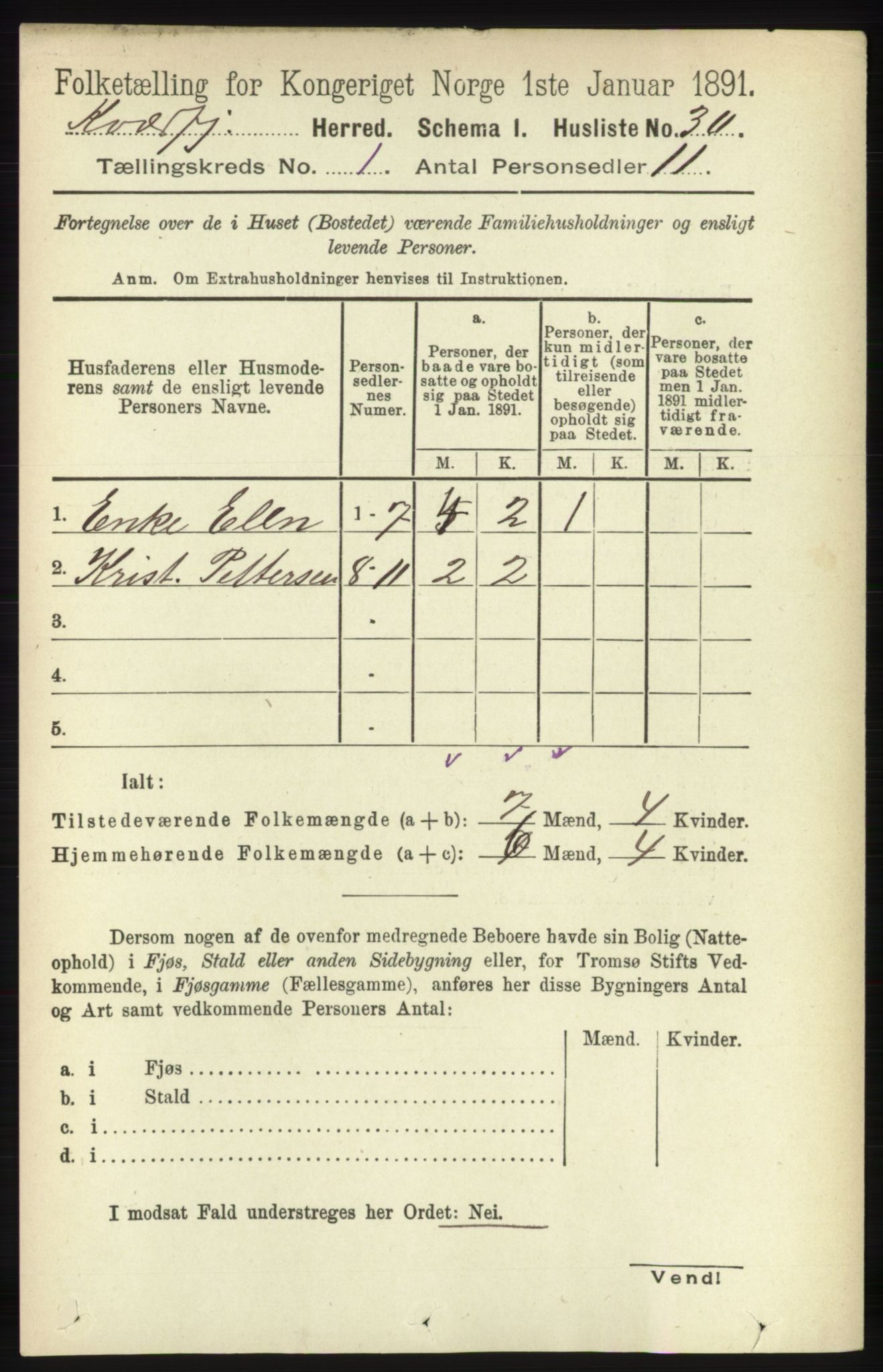 RA, 1891 census for 1911 Kvæfjord, 1891, p. 50