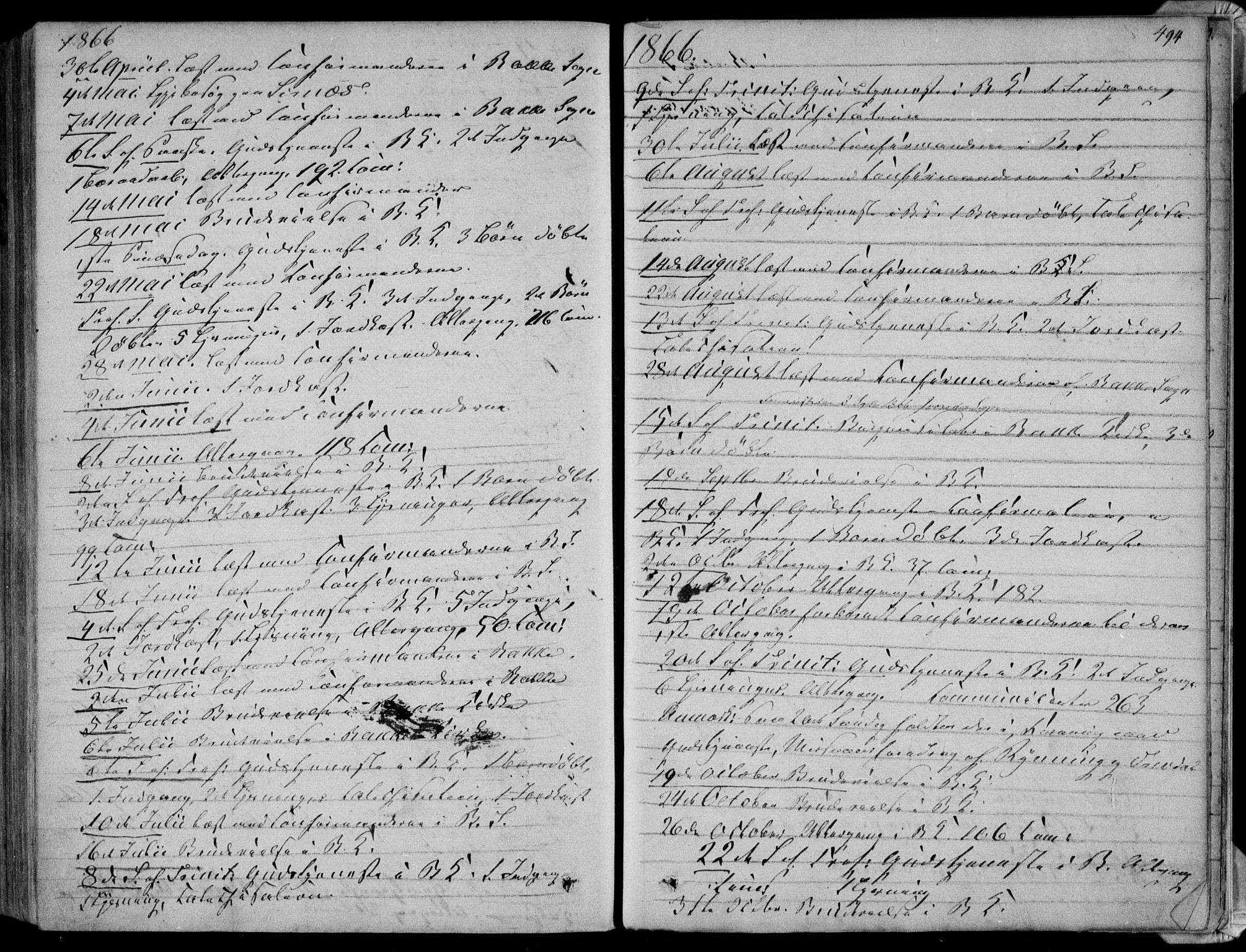 Bakke sokneprestkontor, AV/SAK-1111-0002/F/Fa/Faa/L0006: Parish register (official) no. A 6, 1855-1877, p. 494