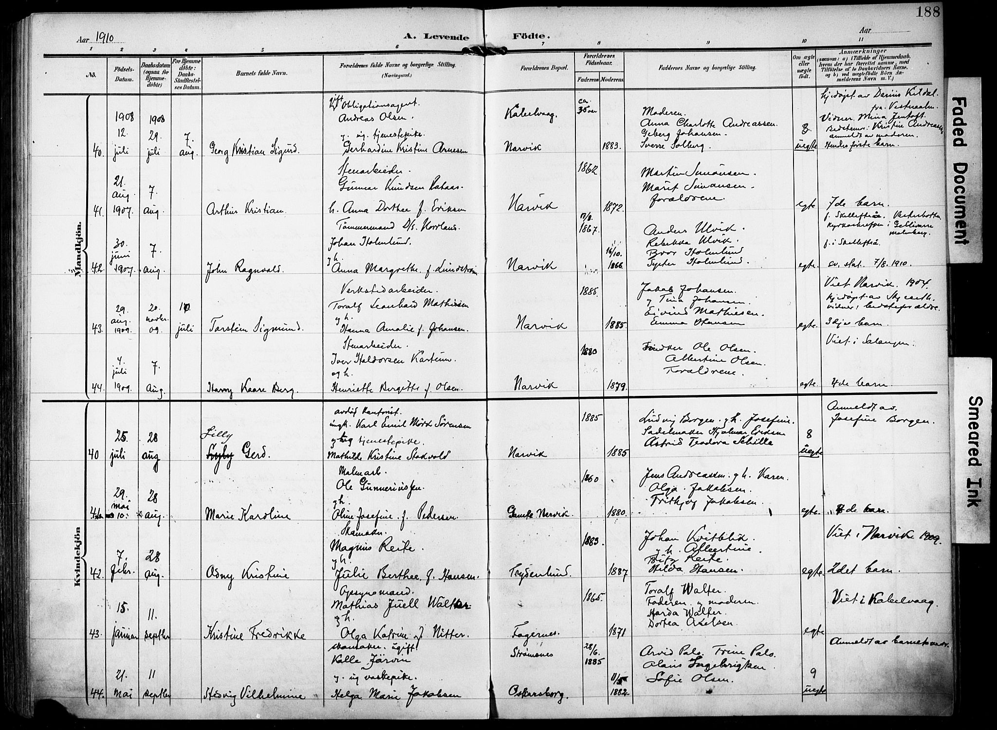 Ministerialprotokoller, klokkerbøker og fødselsregistre - Nordland, AV/SAT-A-1459/871/L0994: Parish register (official) no. 871A10, 1902-1910, p. 188