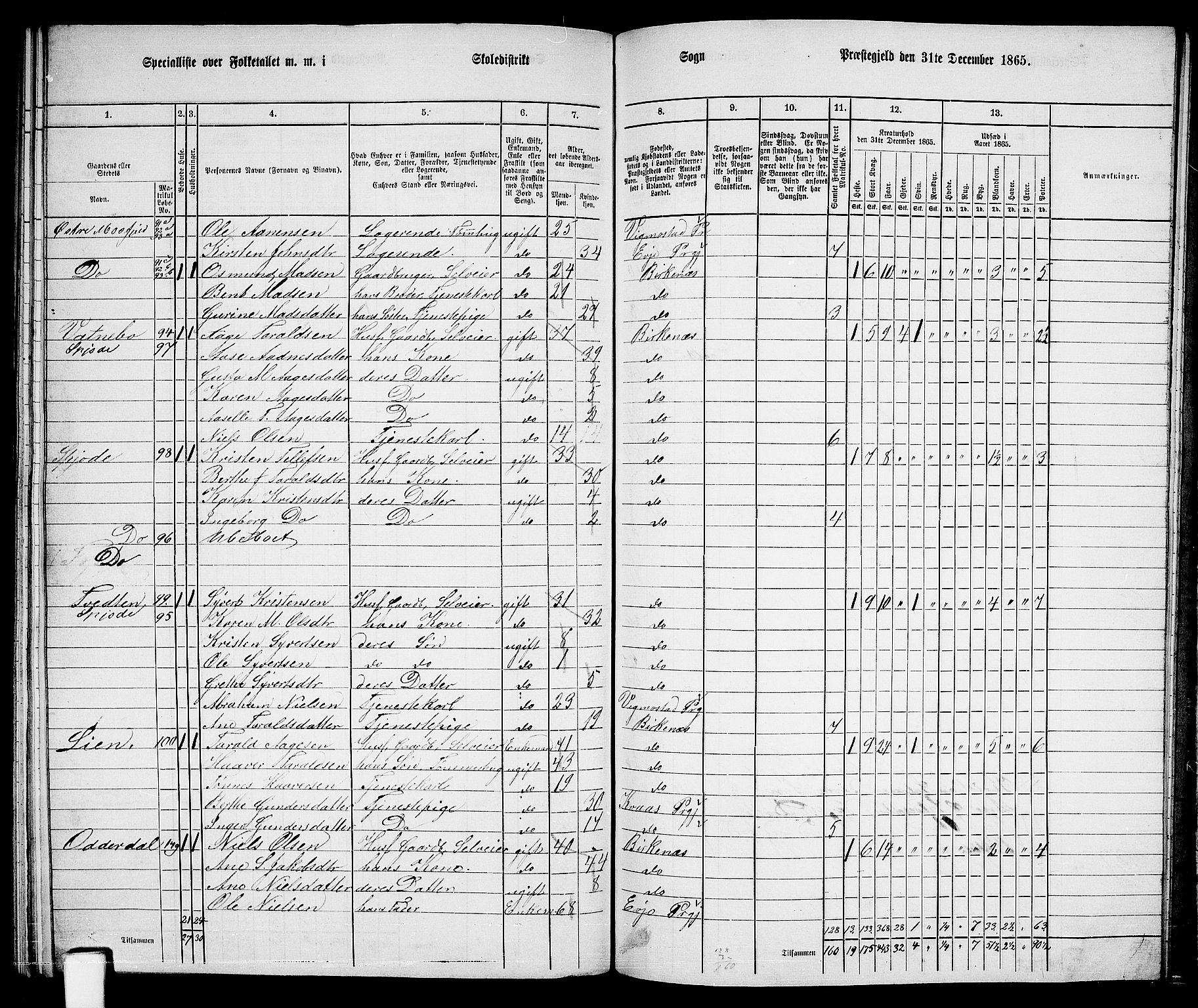 RA, 1865 census for Tveit, 1865, p. 120