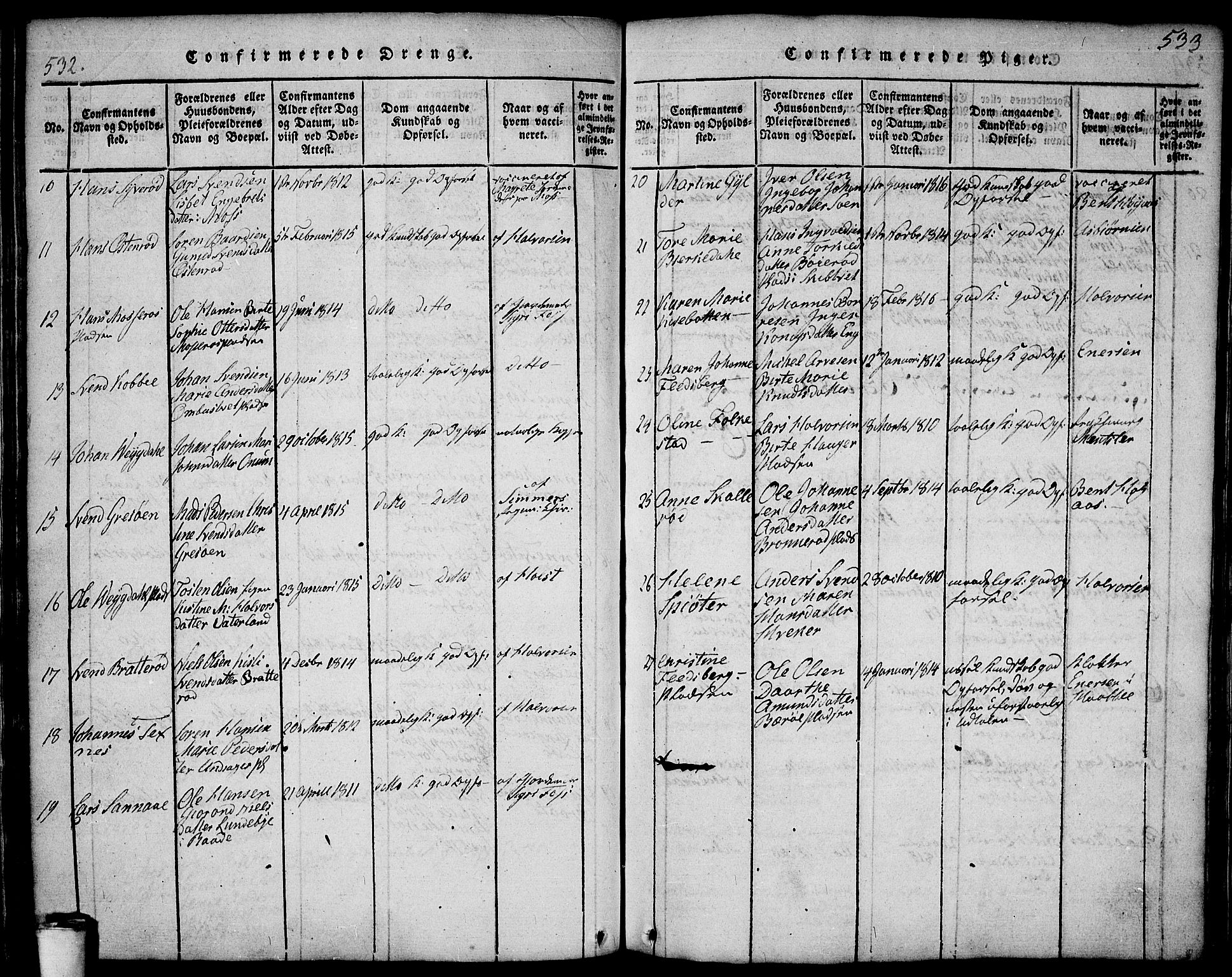 Våler prestekontor Kirkebøker, AV/SAO-A-11083/F/Fa/L0005: Parish register (official) no. I 5, 1815-1839, p. 532-533