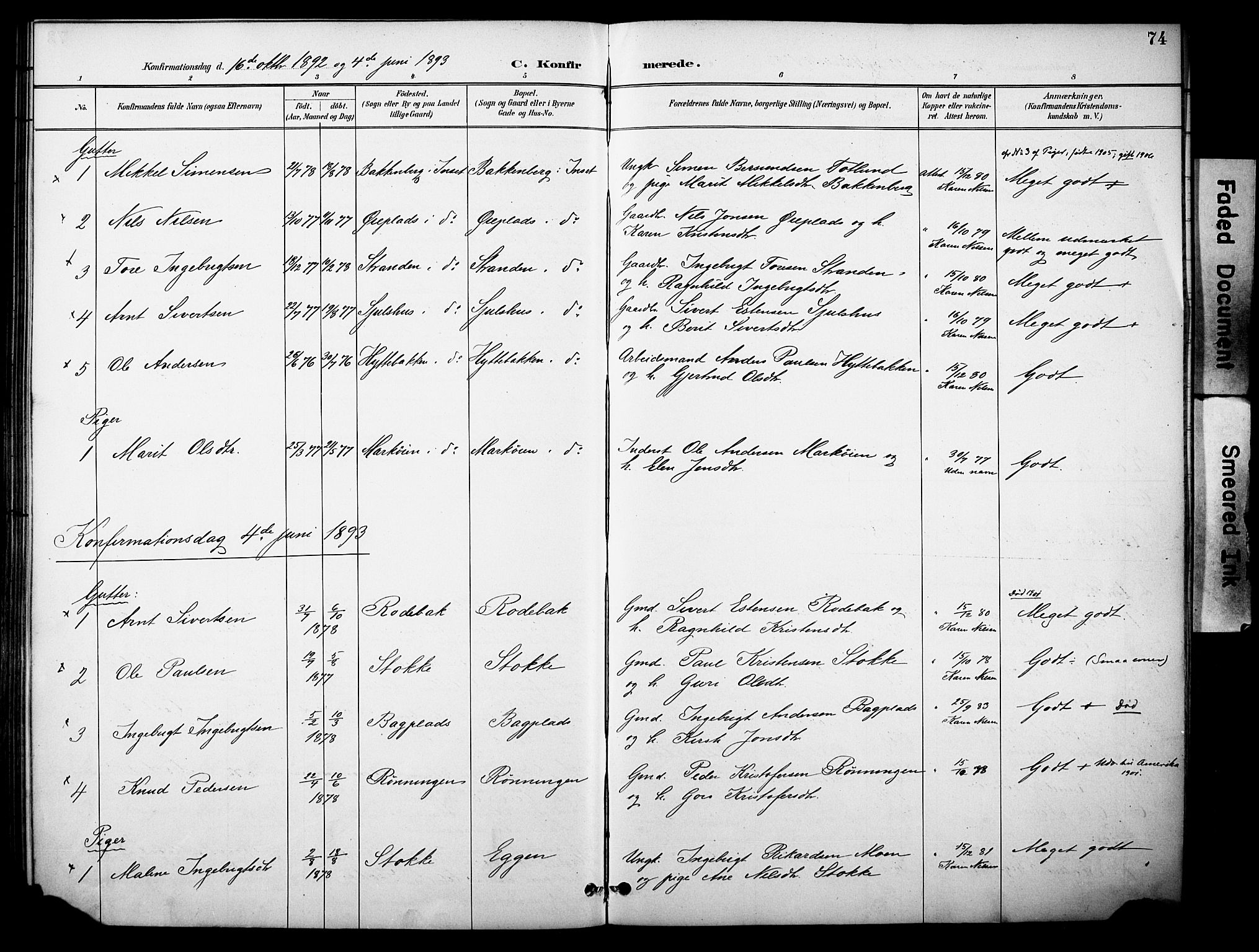 Kvikne prestekontor, SAH/PREST-064/H/Ha/Haa/L0007: Parish register (official) no. 7, 1887-1911, p. 74