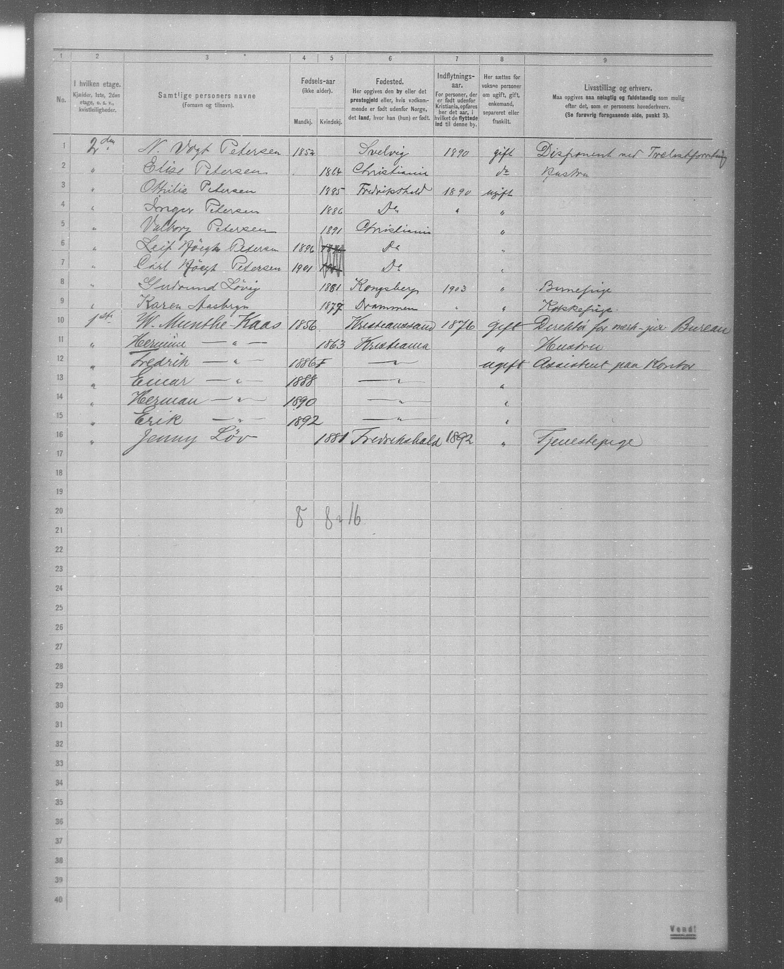 OBA, Municipal Census 1904 for Kristiania, 1904, p. 5396