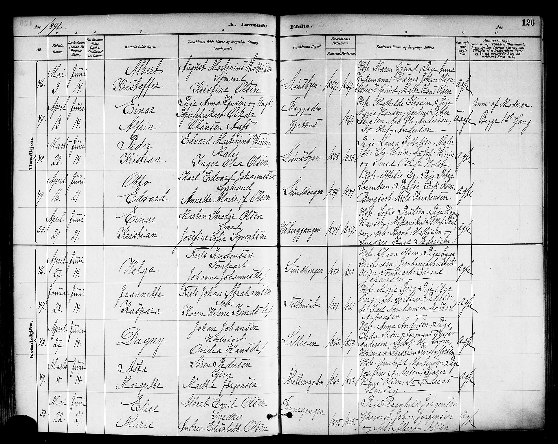 Strømsø kirkebøker, SAKO/A-246/F/Fa/L0023: Parish register (official) no. I 23, 1885-1894, p. 126