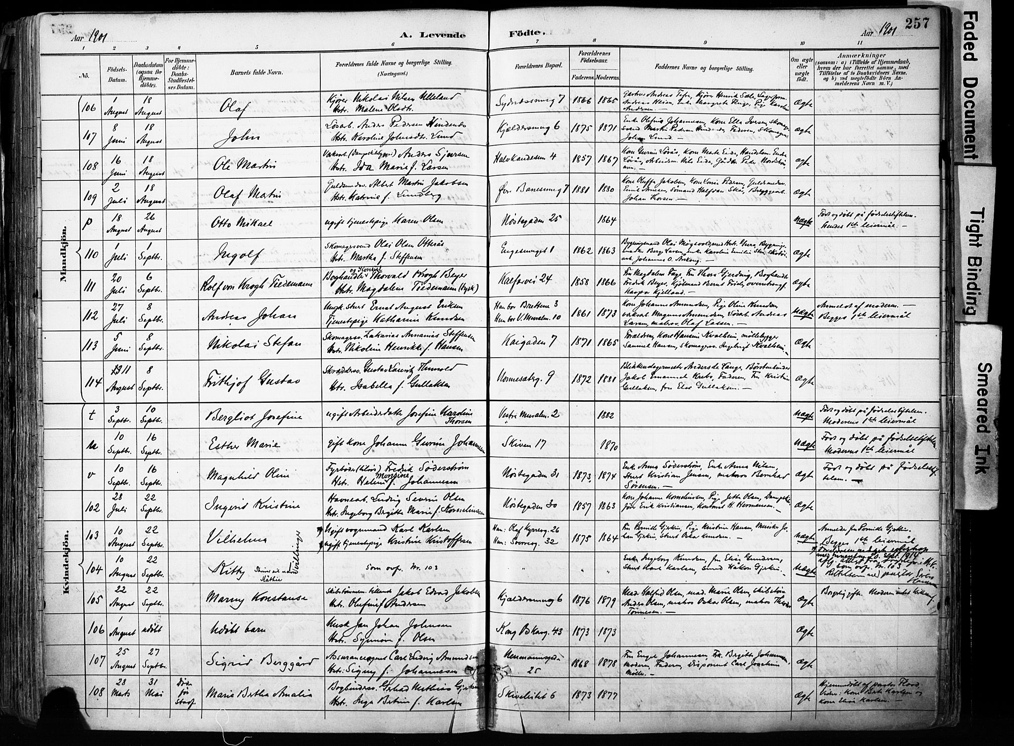 Domkirken sokneprestembete, SAB/A-74801/H/Haa/L0024: Parish register (official) no. B 7, 1888-1903, p. 257