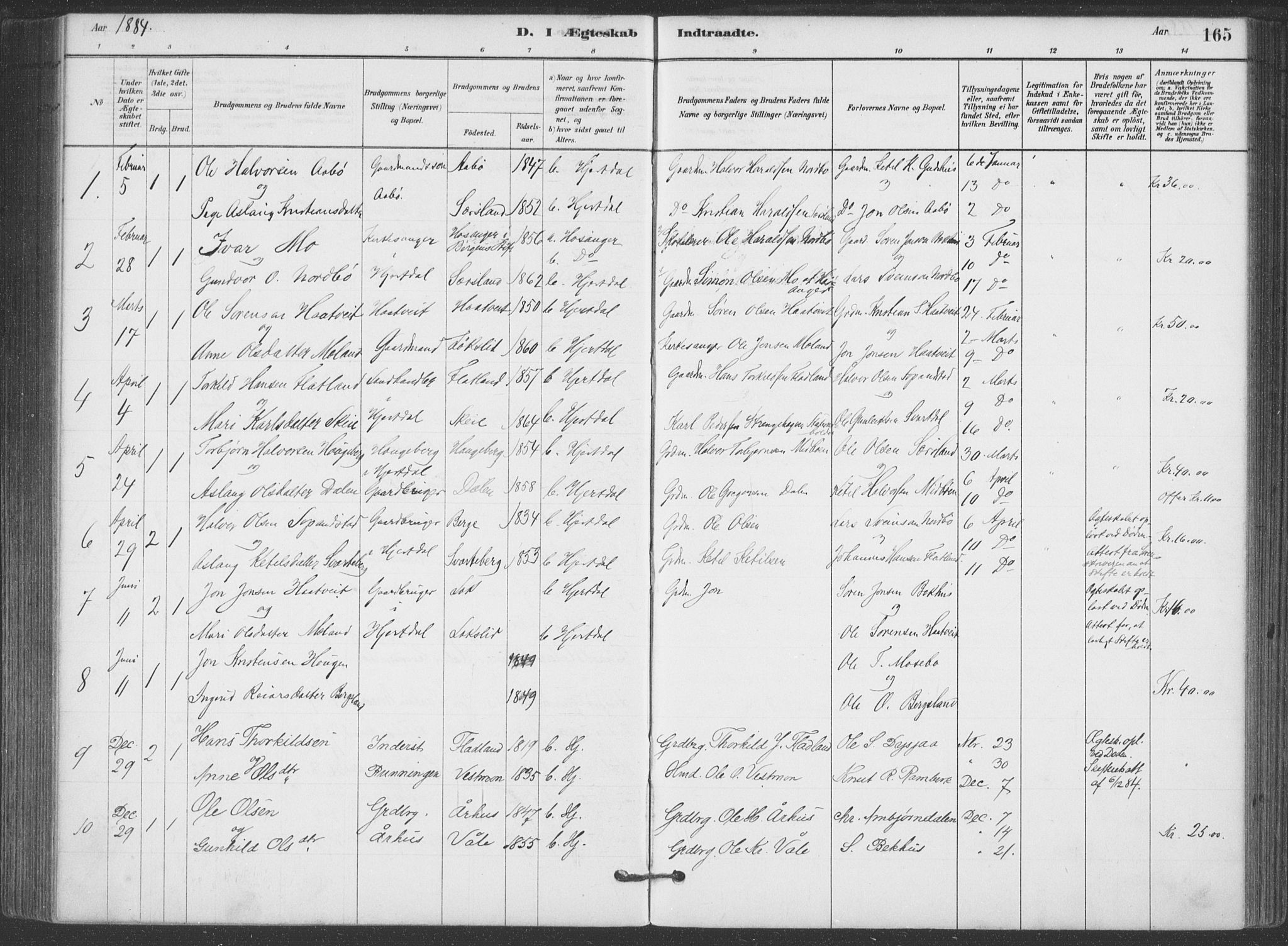 Hjartdal kirkebøker, AV/SAKO-A-270/F/Fa/L0010: Parish register (official) no. I 10, 1880-1929, p. 165