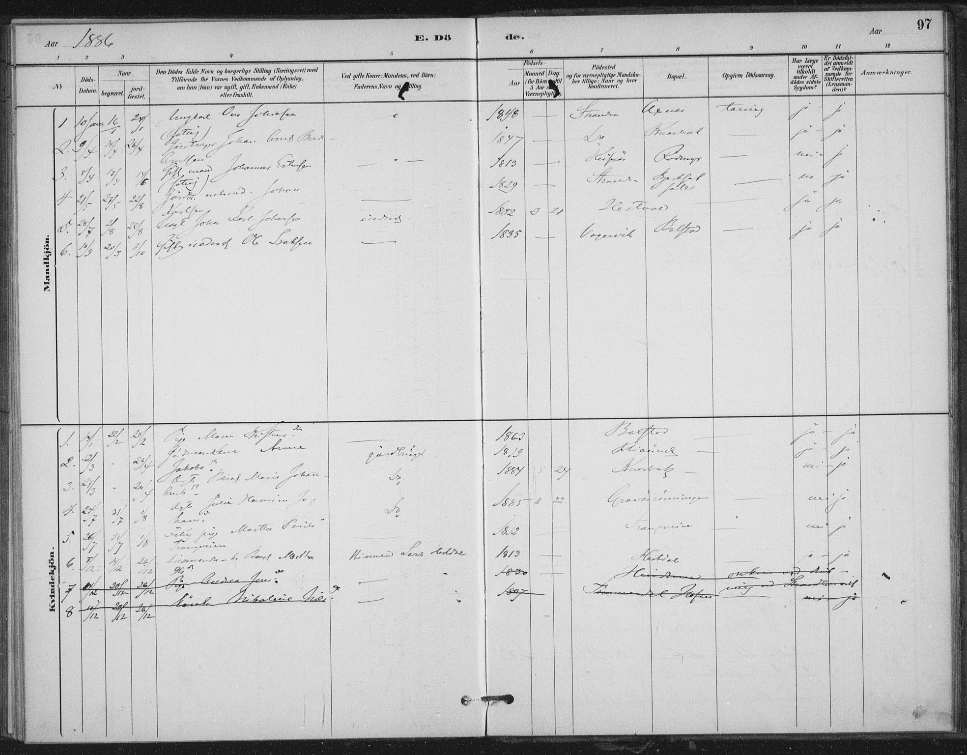 Ministerialprotokoller, klokkerbøker og fødselsregistre - Nord-Trøndelag, SAT/A-1458/702/L0023: Parish register (official) no. 702A01, 1883-1897, p. 97