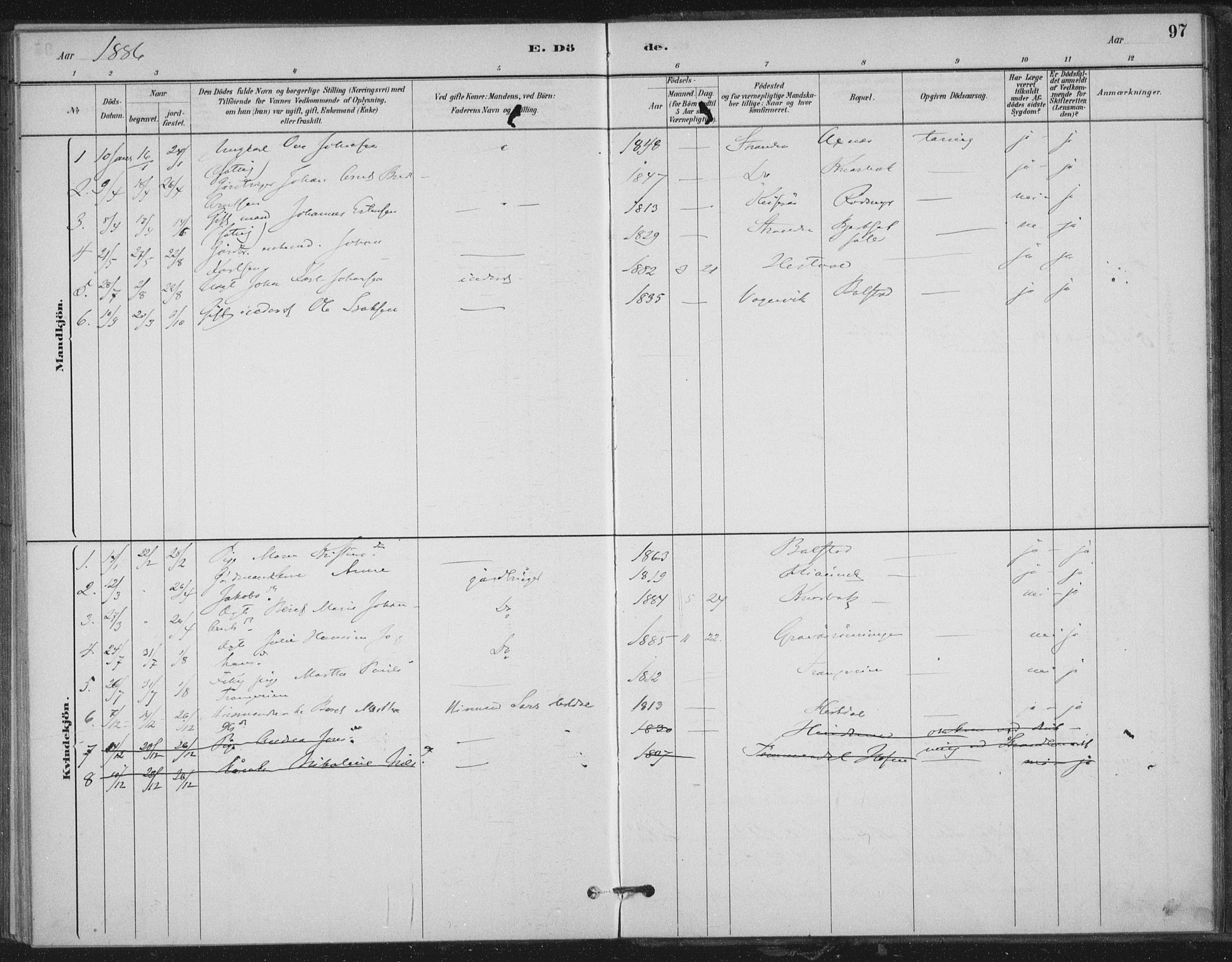 Ministerialprotokoller, klokkerbøker og fødselsregistre - Nord-Trøndelag, AV/SAT-A-1458/702/L0023: Parish register (official) no. 702A01, 1883-1897, p. 97