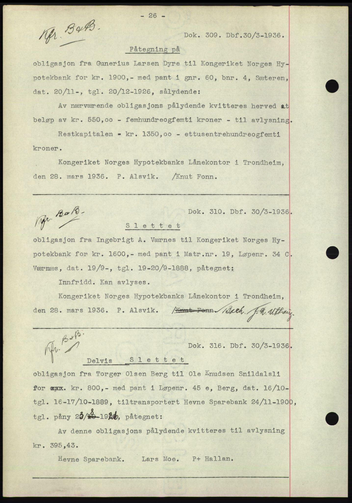 Hitra sorenskriveri, AV/SAT-A-0018/2/2C/2Ca: Mortgage book no. C1, 1936-1945, Diary no: : 309/1936