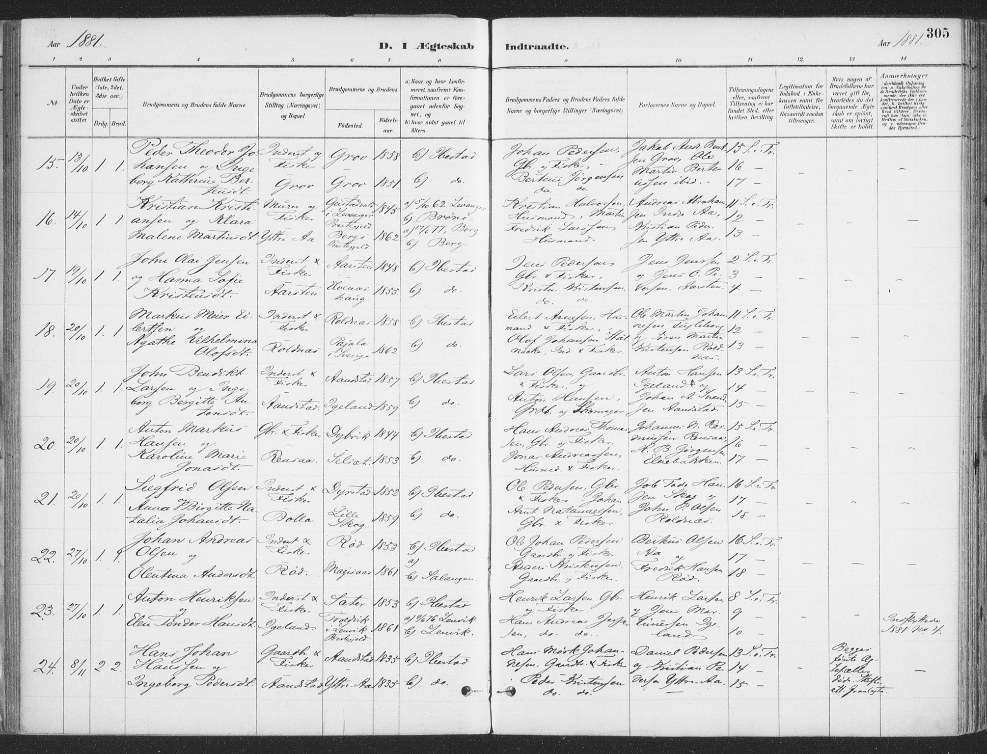 Ibestad sokneprestembete, SATØ/S-0077/H/Ha/Haa/L0011kirke: Parish register (official) no. 11, 1880-1889, p. 305