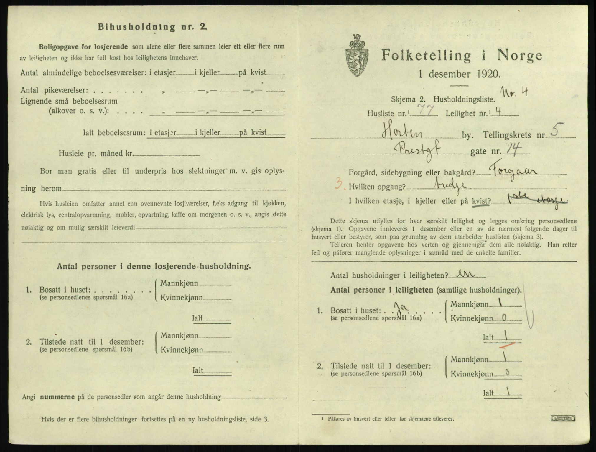 SAKO, 1920 census for Horten, 1920, p. 5947