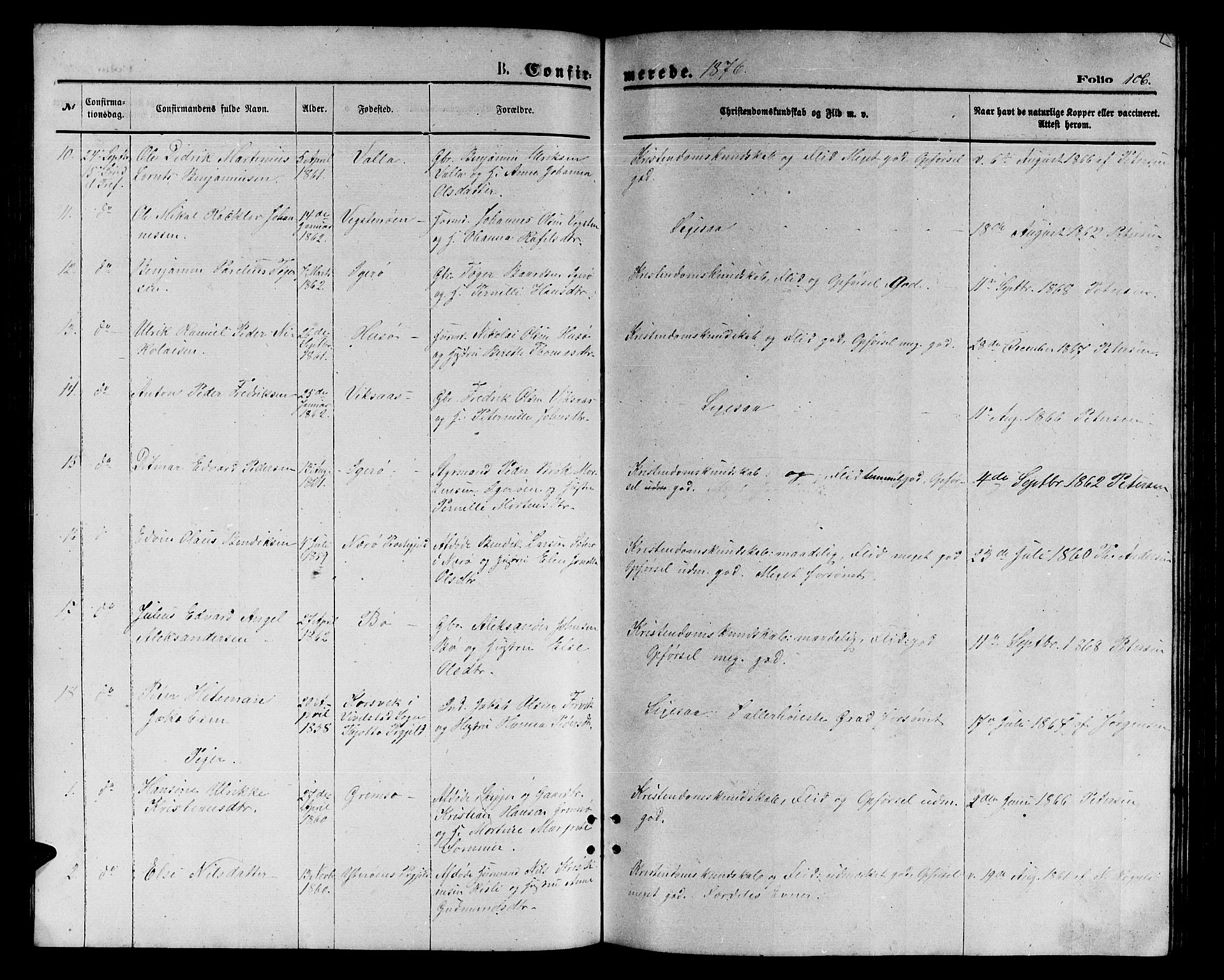 Ministerialprotokoller, klokkerbøker og fødselsregistre - Nordland, AV/SAT-A-1459/816/L0252: Parish register (copy) no. 816C02, 1871-1885, p. 106