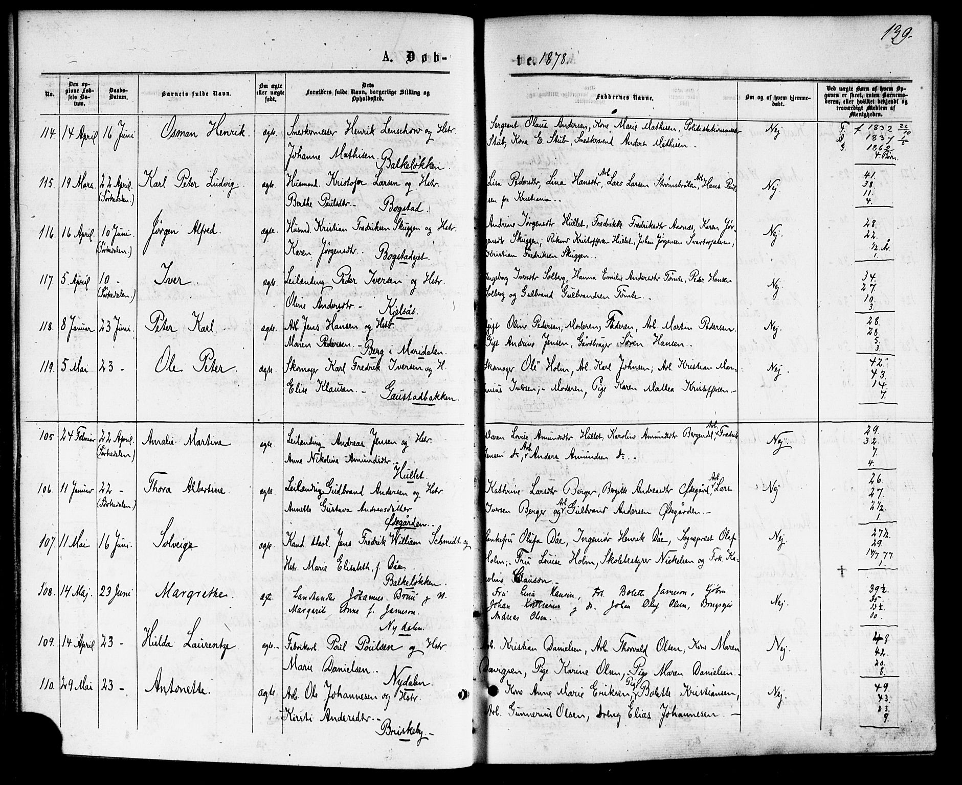 Vestre Aker prestekontor Kirkebøker, AV/SAO-A-10025/F/Fa/L0007: Parish register (official) no. 7, 1875-1886, p. 139