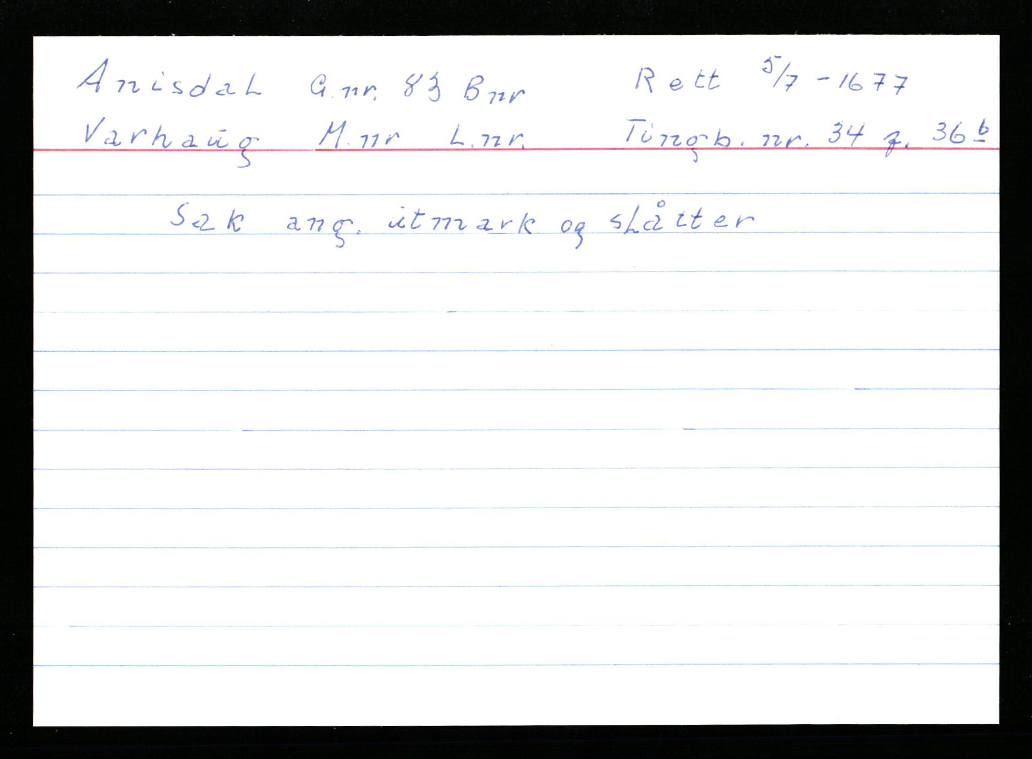 Statsarkivet i Stavanger, AV/SAST-A-101971/03/Y/Ym/L0001: Åstedskort sortert etter gårdsnavn: Abeland - Arnøen store, 1600-1950, p. 579