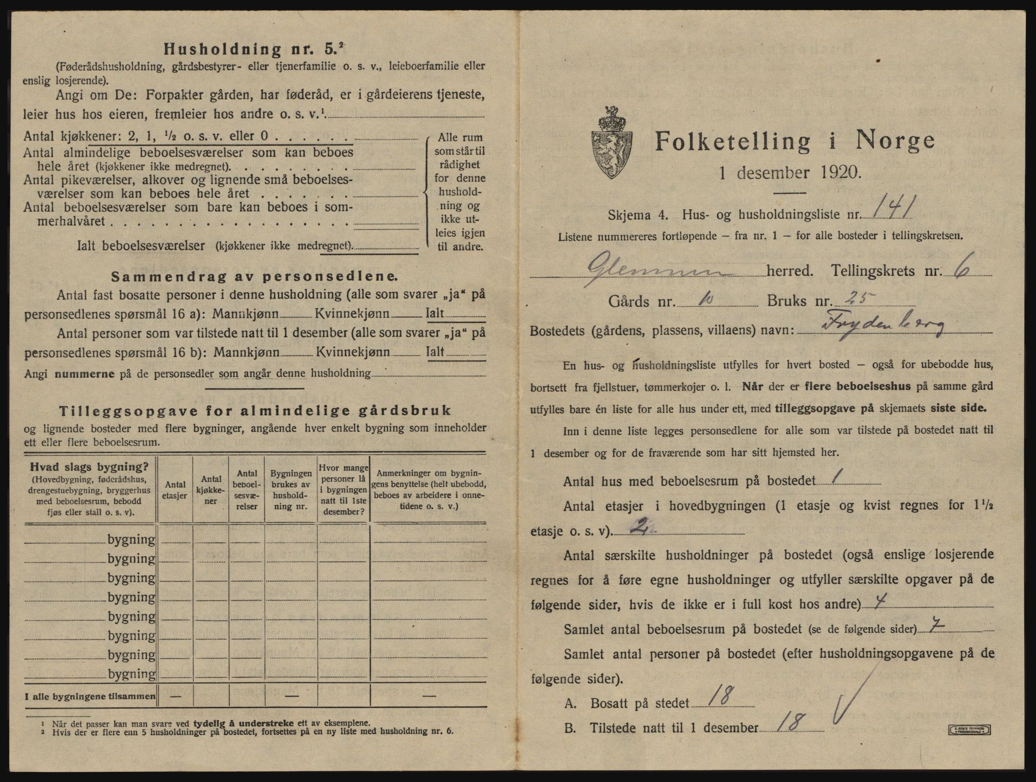 SAO, 1920 census for Glemmen, 1920, p. 2439