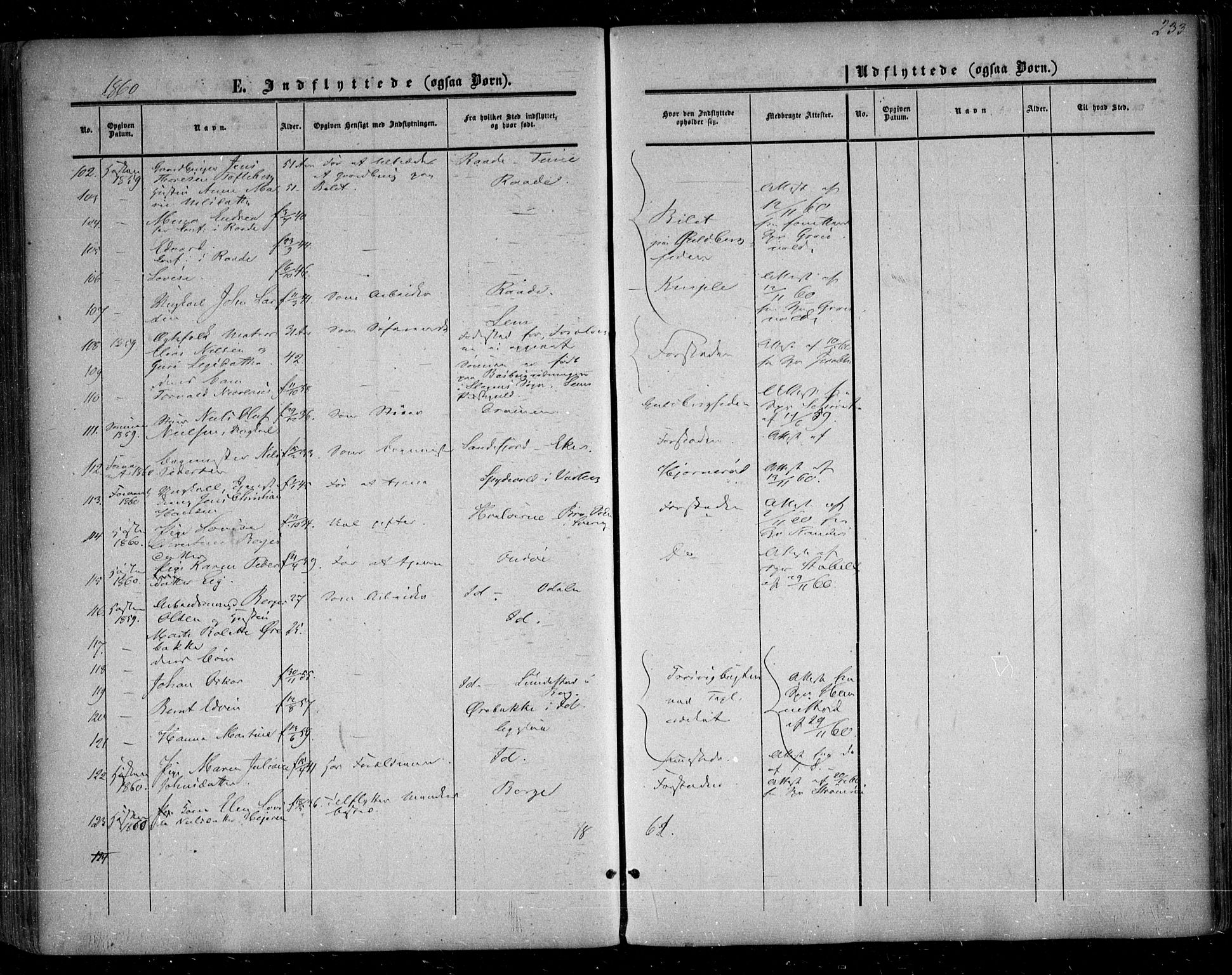 Glemmen prestekontor Kirkebøker, SAO/A-10908/F/Fa/L0007: Parish register (official) no. 7, 1853-1862, p. 233
