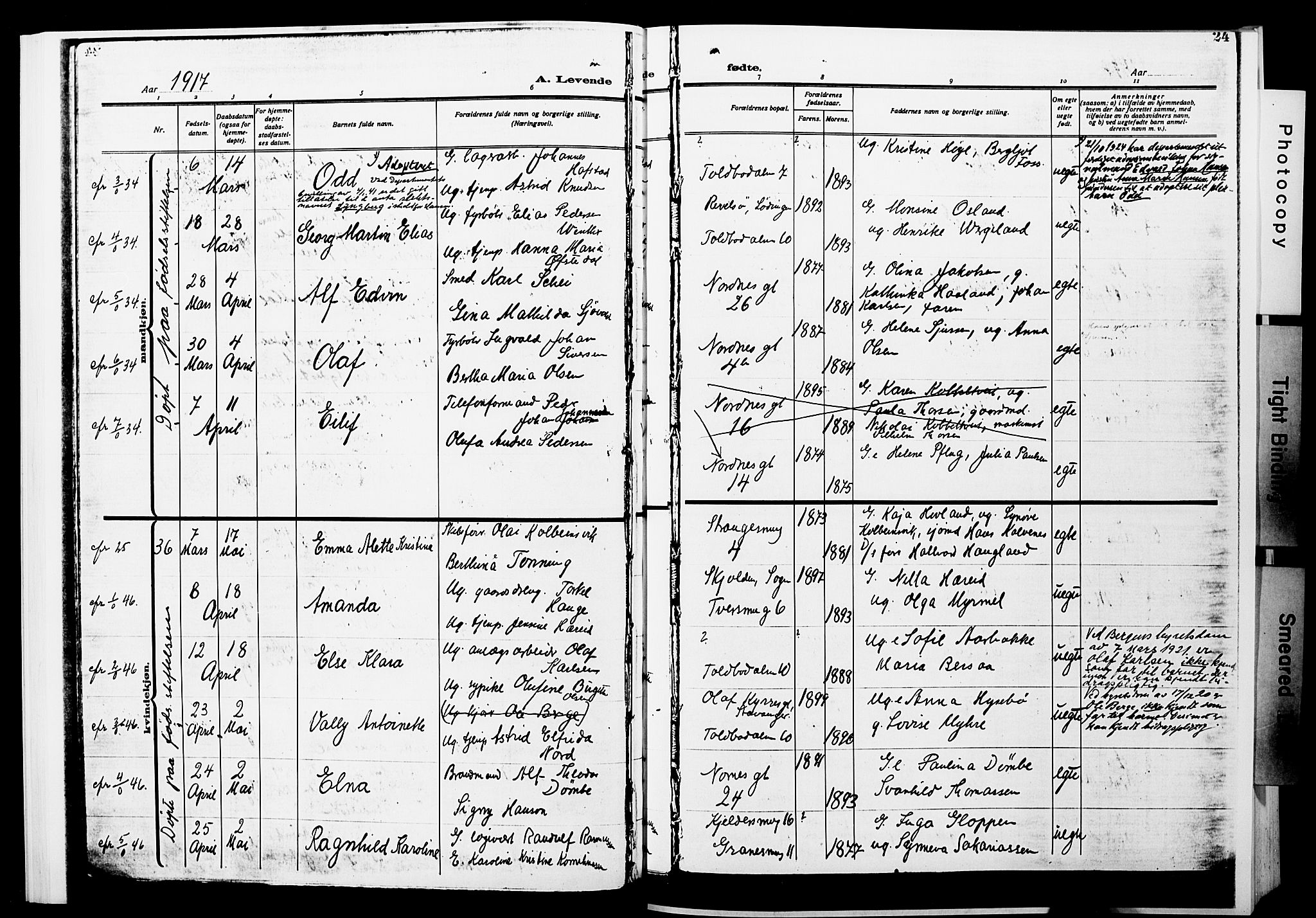 Nykirken Sokneprestembete, SAB/A-77101/H/Hab: Parish register (copy) no. B 7, 1916-1921, p. 24