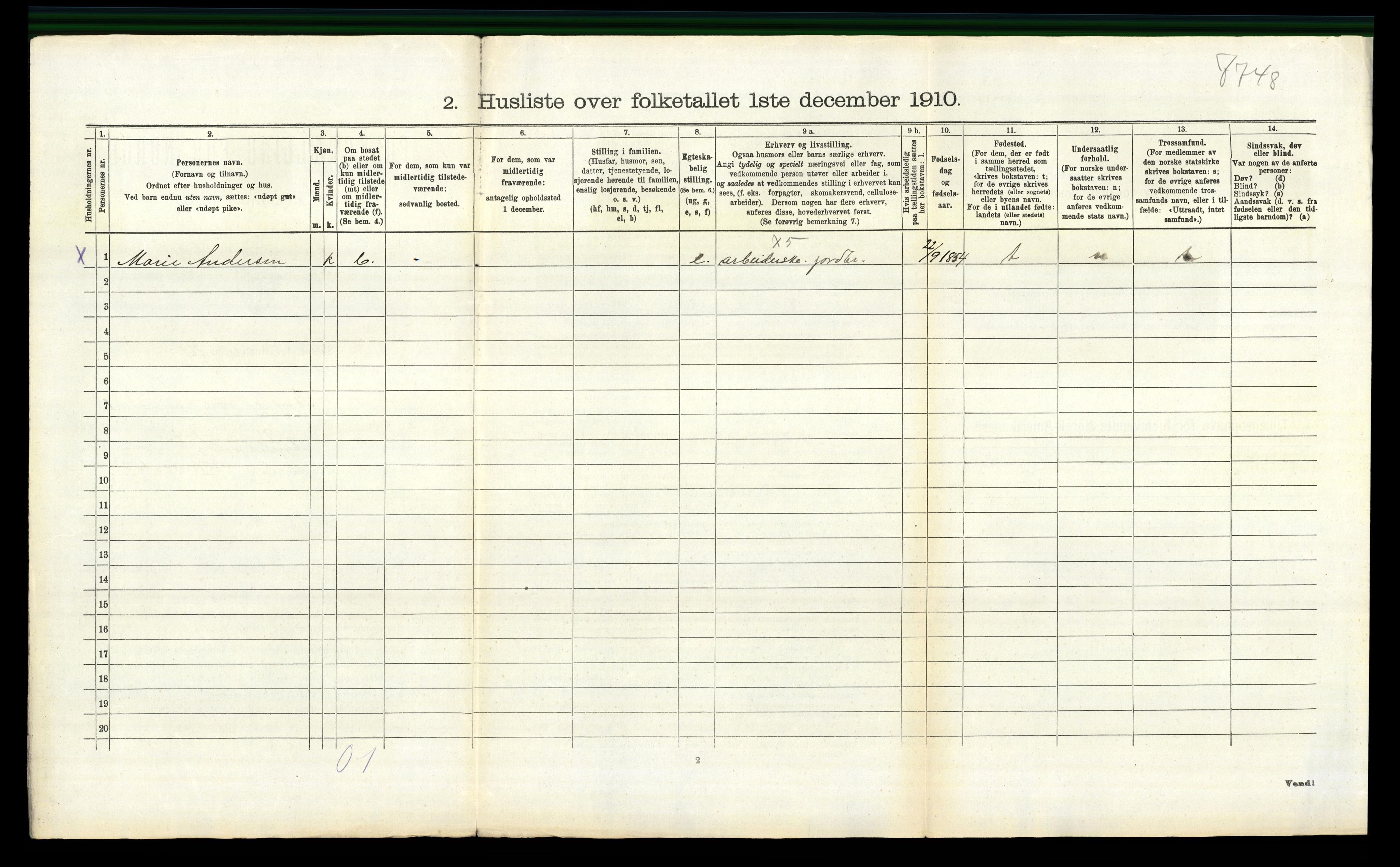 RA, 1910 census for Stokke, 1910, p. 307