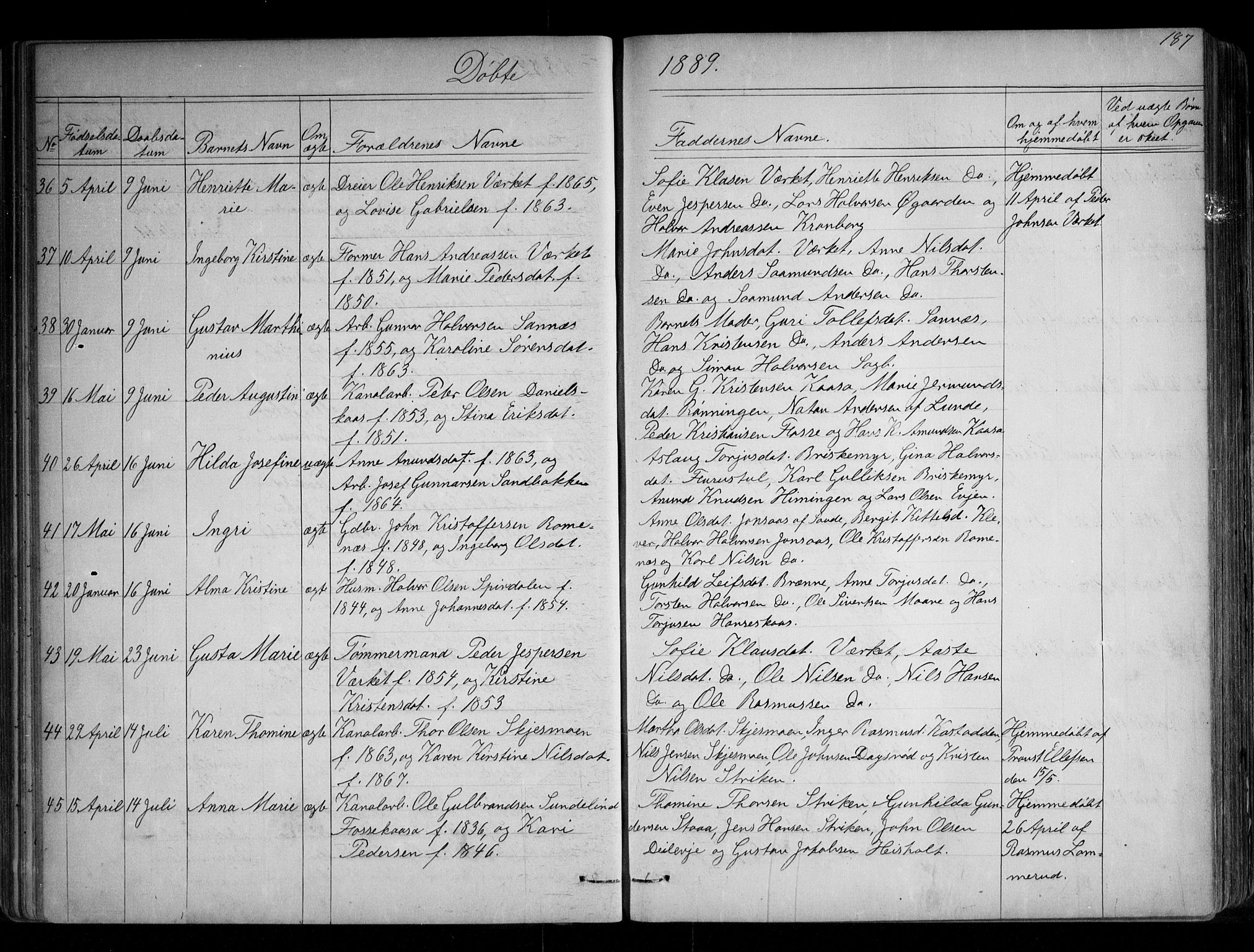 Holla kirkebøker, AV/SAKO-A-272/G/Ga/L0004: Parish register (copy) no. I 4, 1867-1890, p. 187