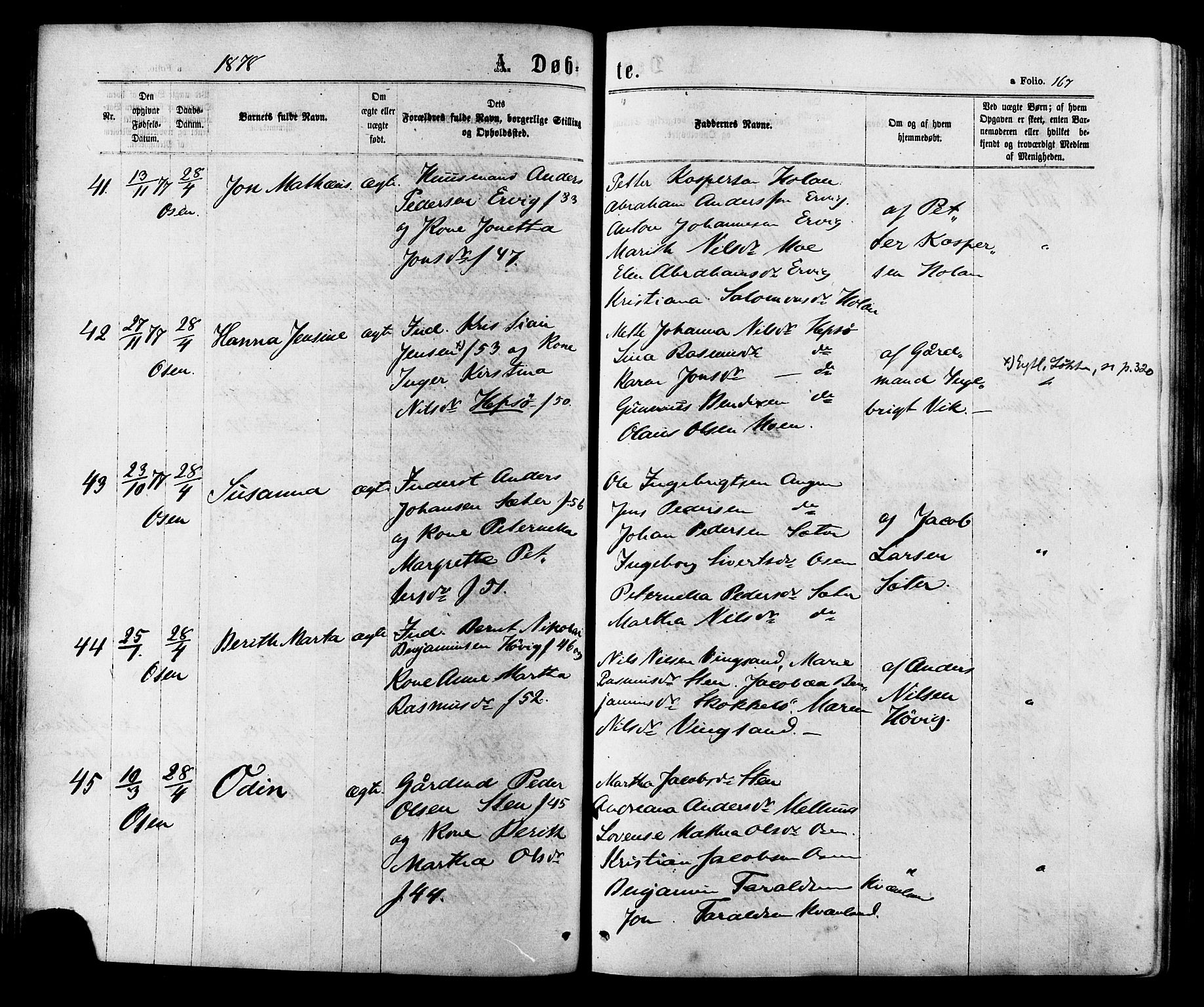 Ministerialprotokoller, klokkerbøker og fødselsregistre - Sør-Trøndelag, AV/SAT-A-1456/657/L0706: Parish register (official) no. 657A07, 1867-1878, p. 167