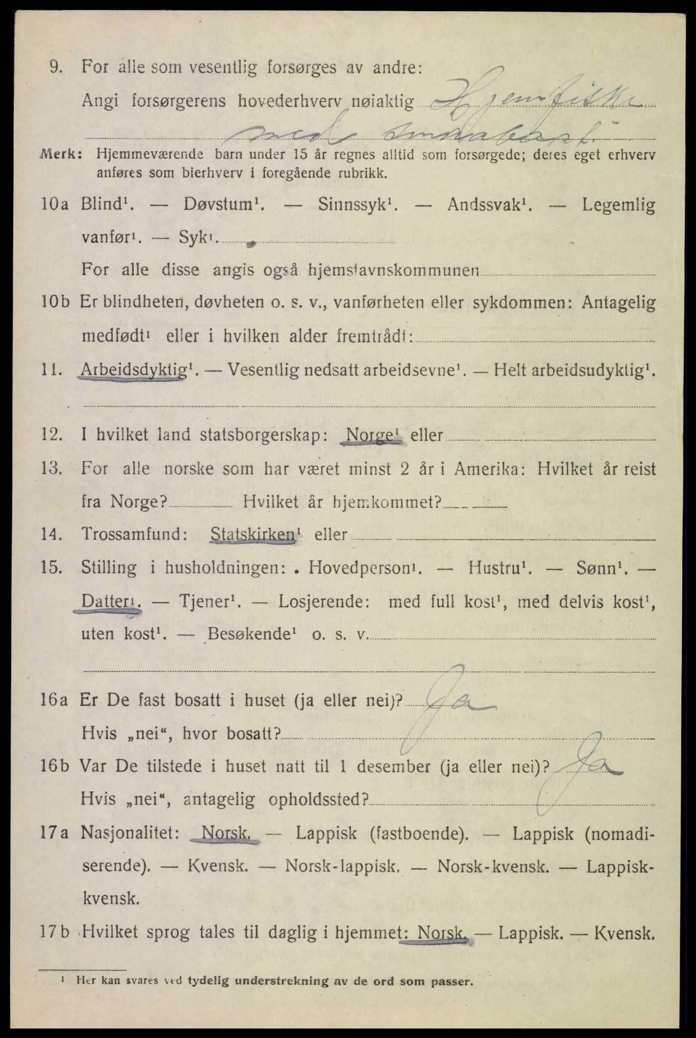 SAT, 1920 census for Tysfjord, 1920, p. 1718