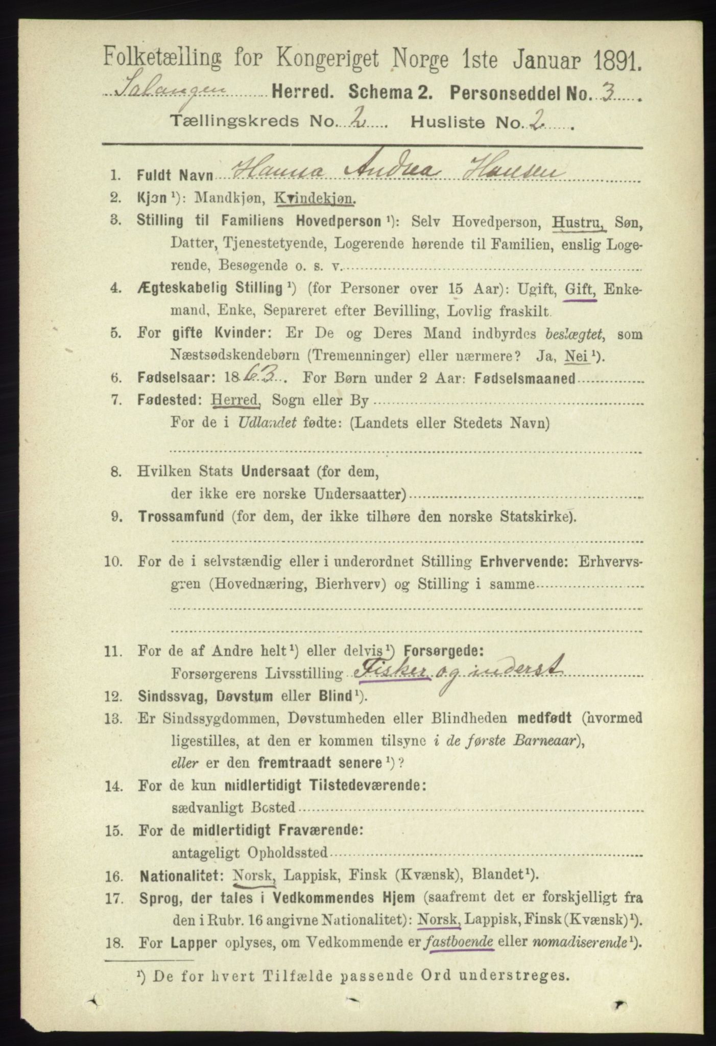 RA, 1891 census for 1921 Salangen, 1891, p. 561