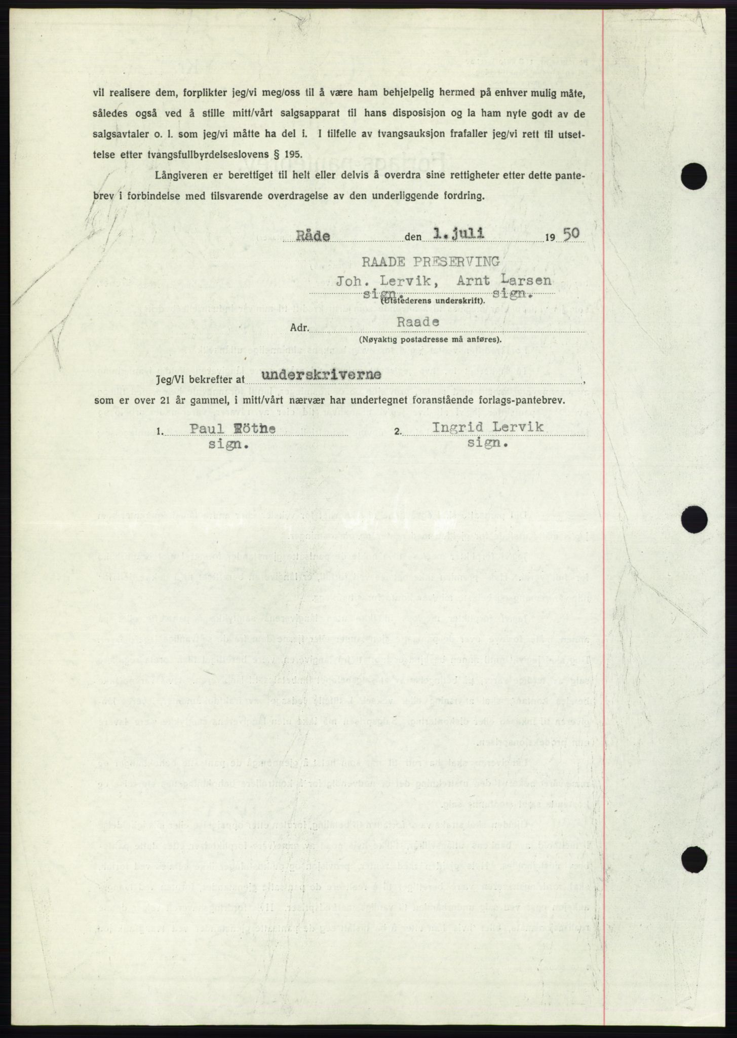 Moss sorenskriveri, AV/SAO-A-10168: Mortgage book no. B24, 1950-1950, Diary no: : 2192/1950