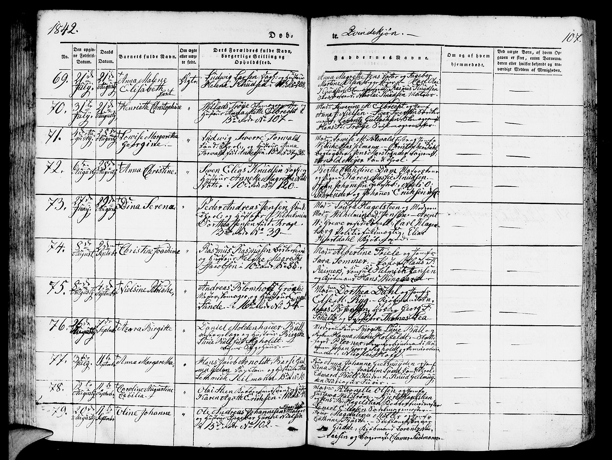 Domkirken sokneprestembete, AV/SAB-A-74801/H/Hab/L0009: Parish register (copy) no. B 2, 1842-1849, p. 107