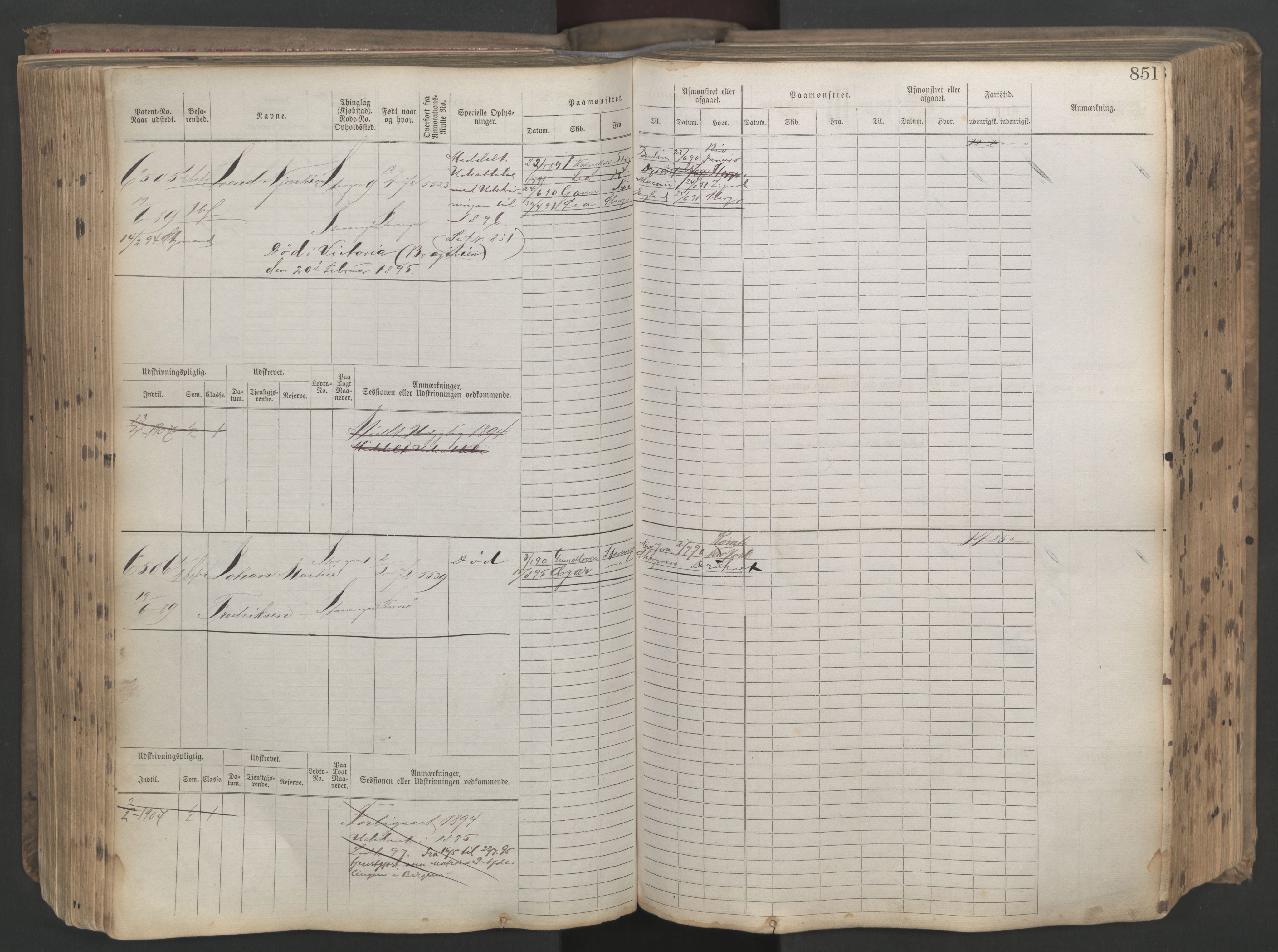 Stavanger sjømannskontor, AV/SAST-A-102006/F/Fb/Fbb/L0021: Sjøfartshovedrulle patnentnr. 6005-7204 (dublett), 1887, p. 255