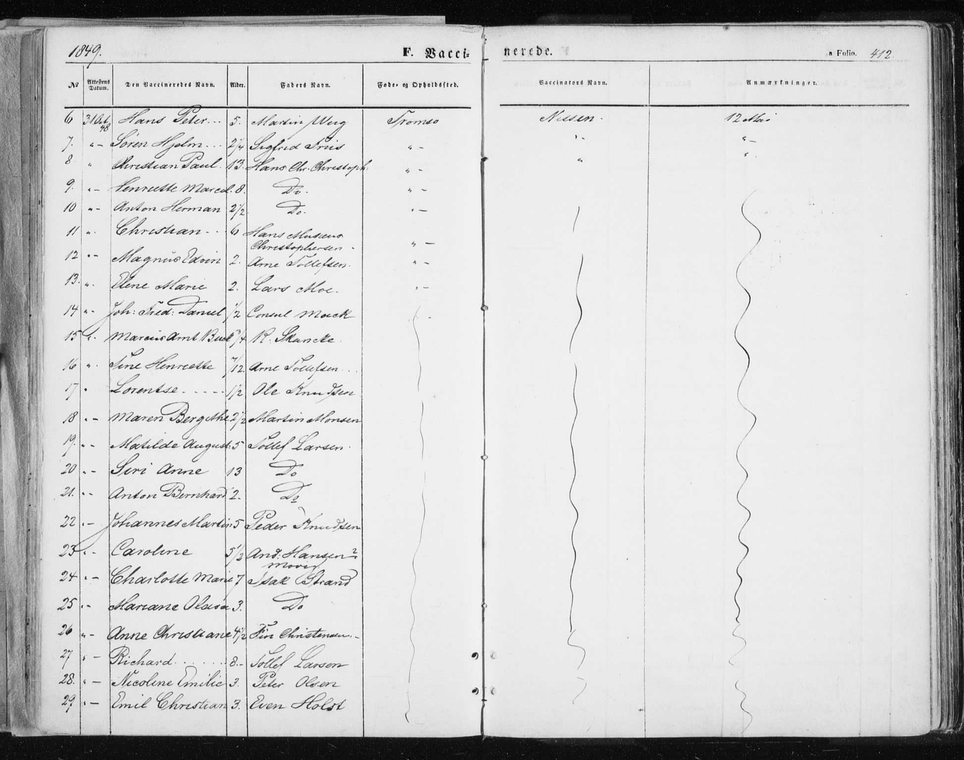 Tromsø sokneprestkontor/stiftsprosti/domprosti, AV/SATØ-S-1343/G/Ga/L0010kirke: Parish register (official) no. 10, 1848-1855, p. 412