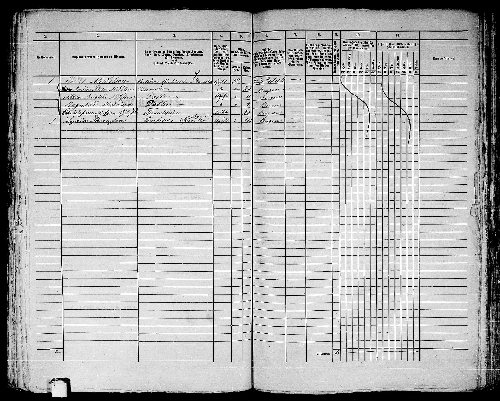 RA, 1865 census for Bergen, 1865, p. 838