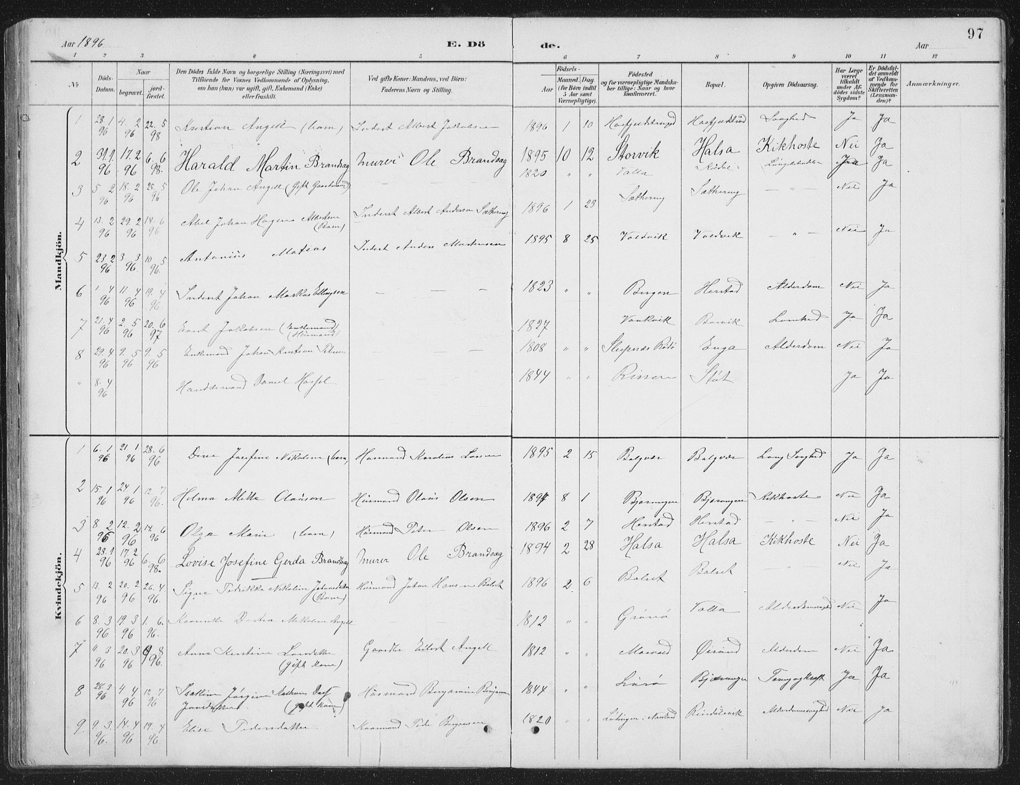 Ministerialprotokoller, klokkerbøker og fødselsregistre - Nordland, AV/SAT-A-1459/843/L0638: Parish register (copy) no. 843C07, 1888-1907, p. 97