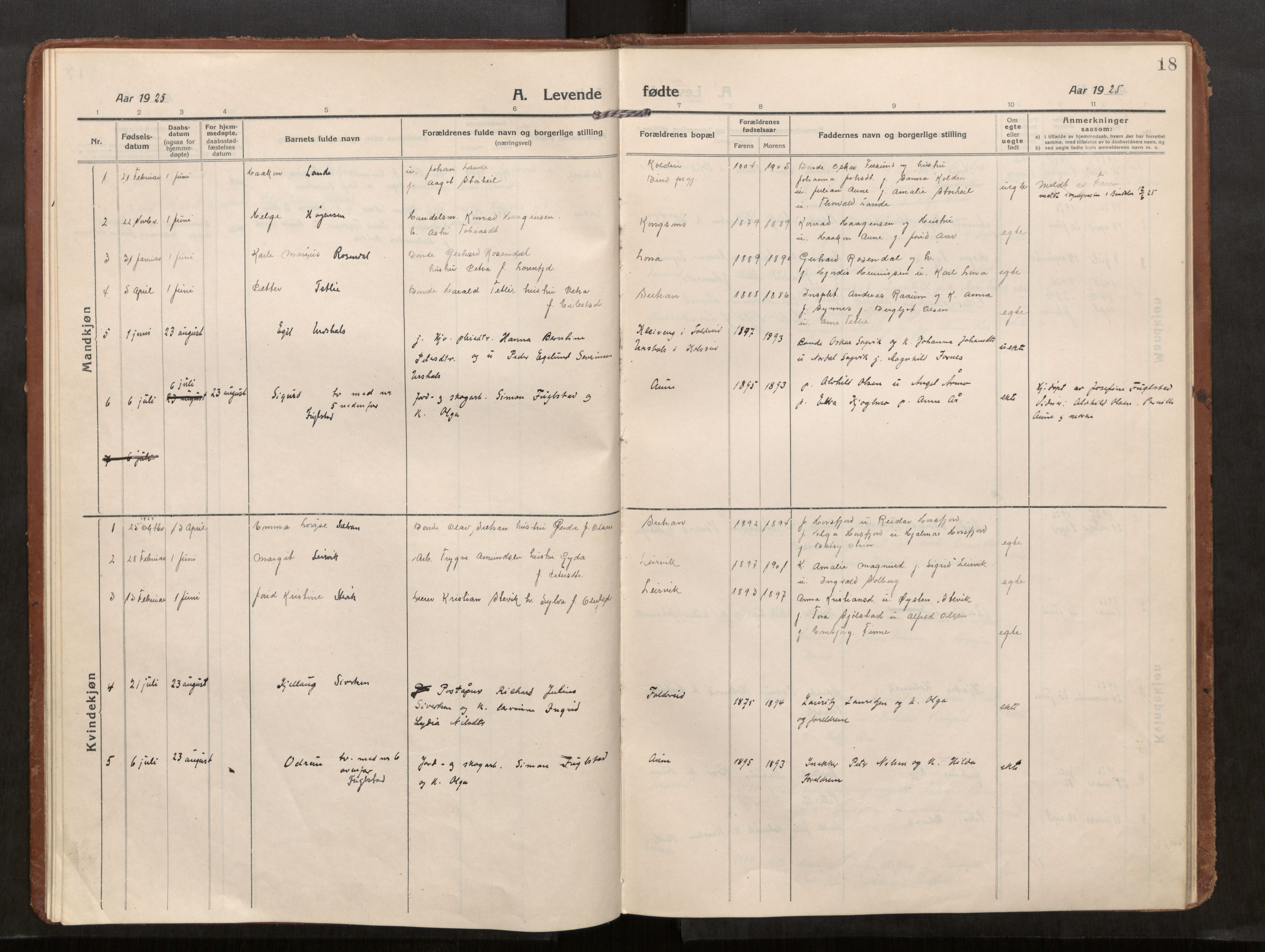 Kolvereid sokneprestkontor, SAT/A-1171/H/Ha/Haa/L0002: Parish register (official) no. 2, 1914-1926, p. 18