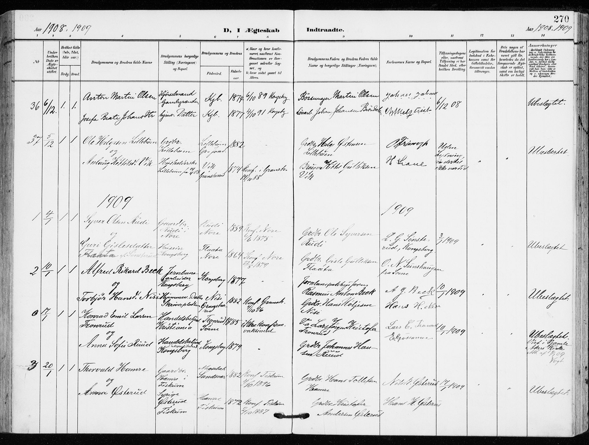 Kongsberg kirkebøker, SAKO/A-22/F/Fb/L0004: Parish register (official) no. II 4, 1906-1918, p. 270
