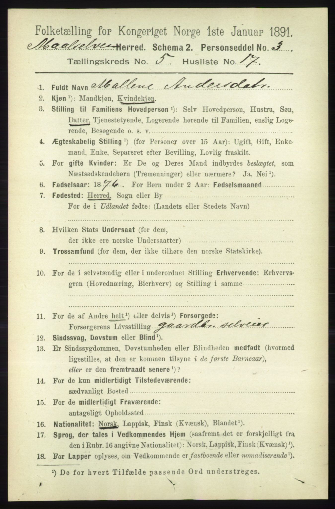 RA, 1891 census for 1924 Målselv, 1891, p. 1741