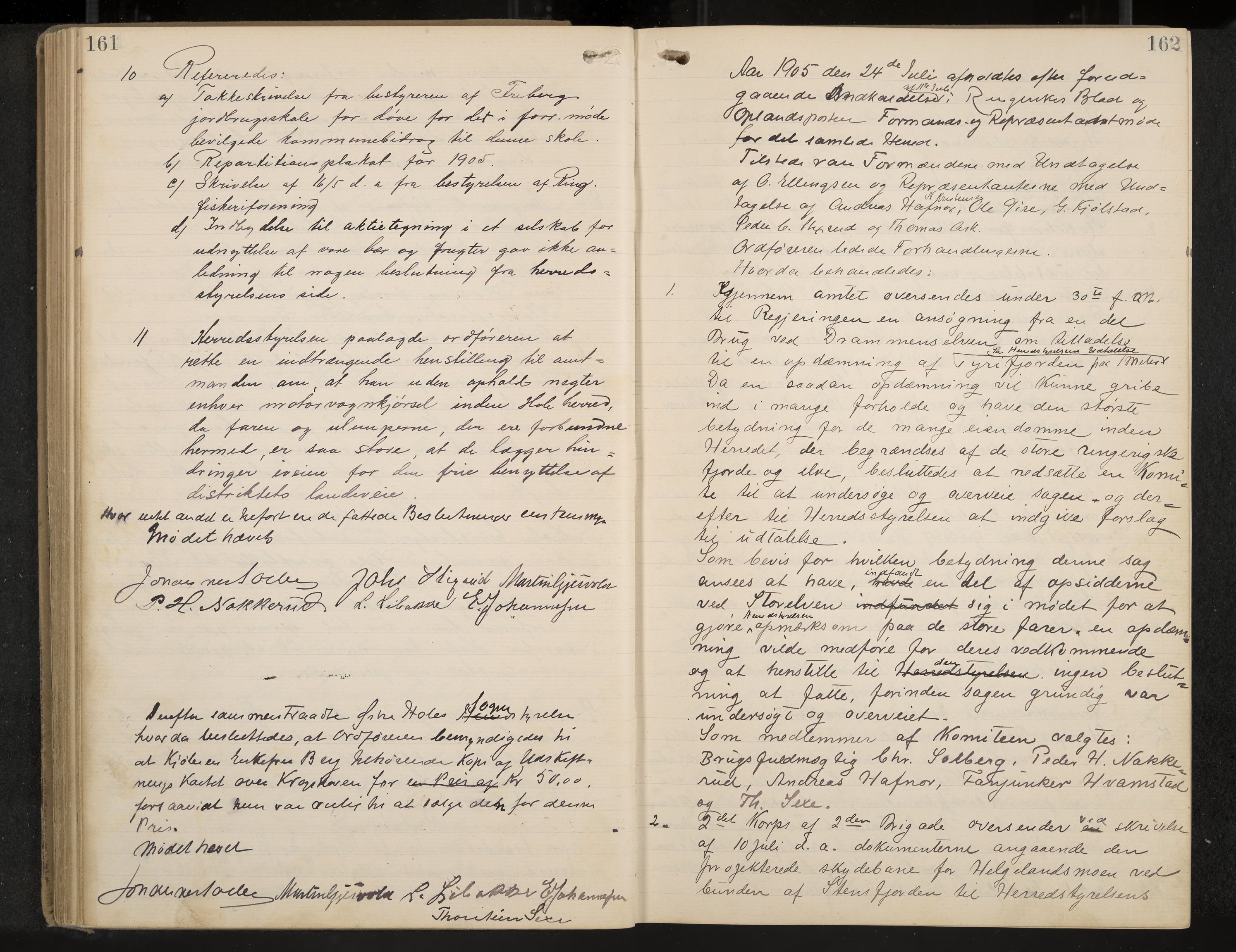 Hole formannskap og sentraladministrasjon, IKAK/0612021-1/A/Aa/L0004: Møtebok med register, 1902-1910, p. 161-162