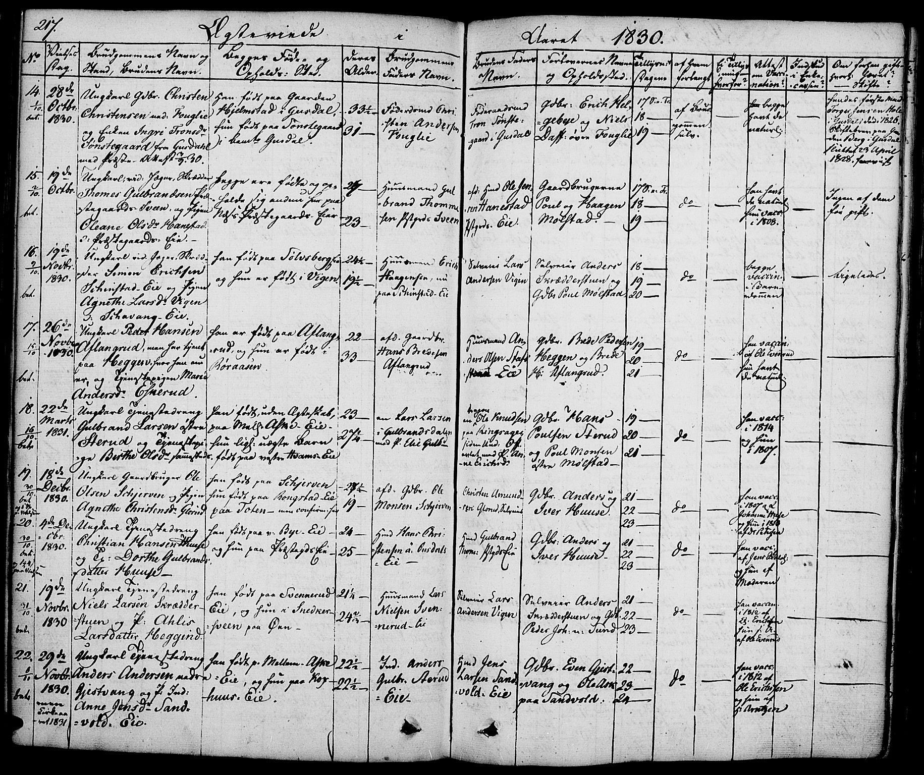 Nes prestekontor, Hedmark, AV/SAH-PREST-020/K/Ka/L0003: Parish register (official) no. 3, 1827-1851, p. 217