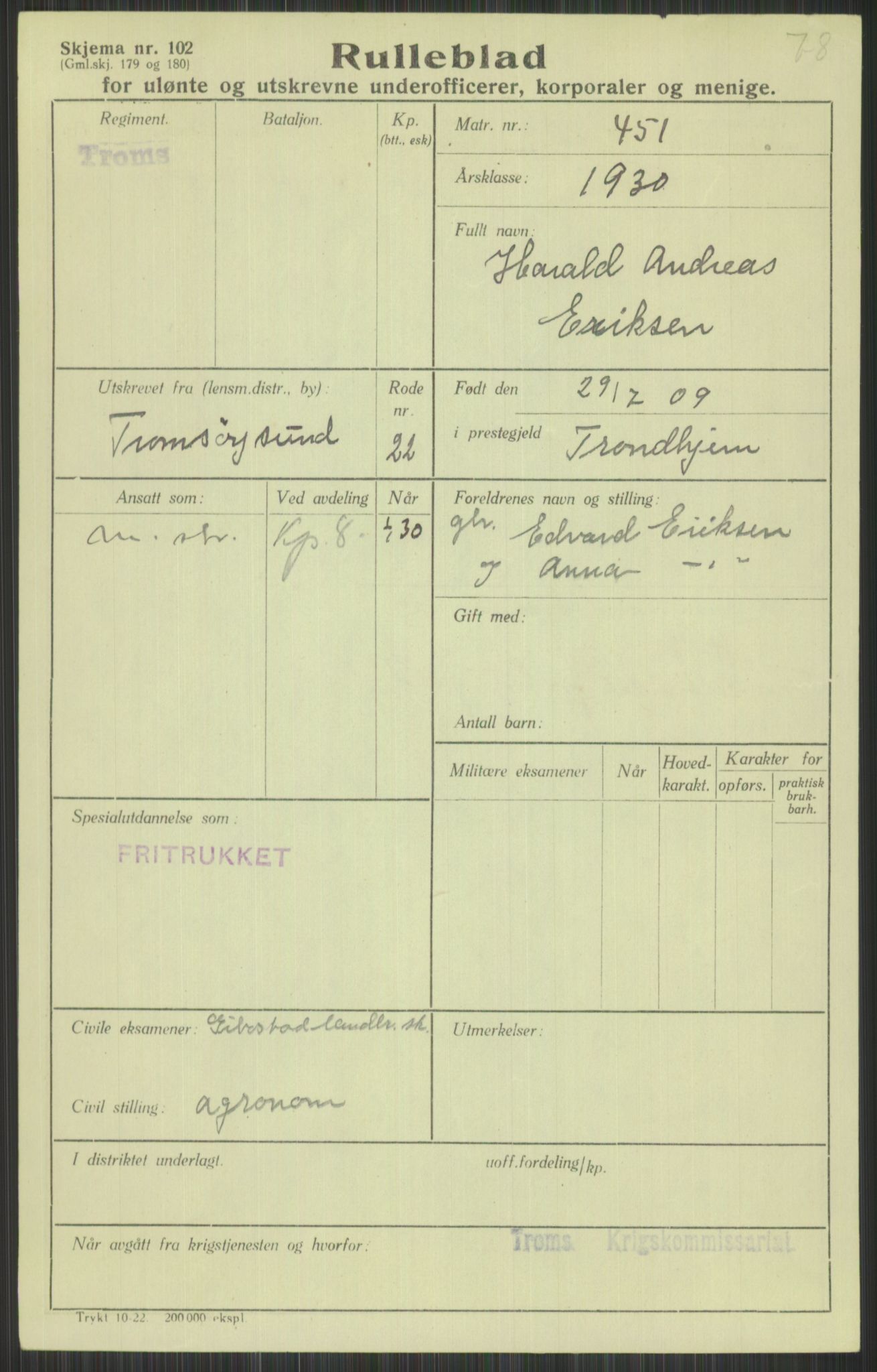 Forsvaret, Troms infanteriregiment nr. 16, AV/RA-RAFA-3146/P/Pa/L0014: Rulleblad for regimentets menige mannskaper, årsklasse 1930, 1930, p. 129