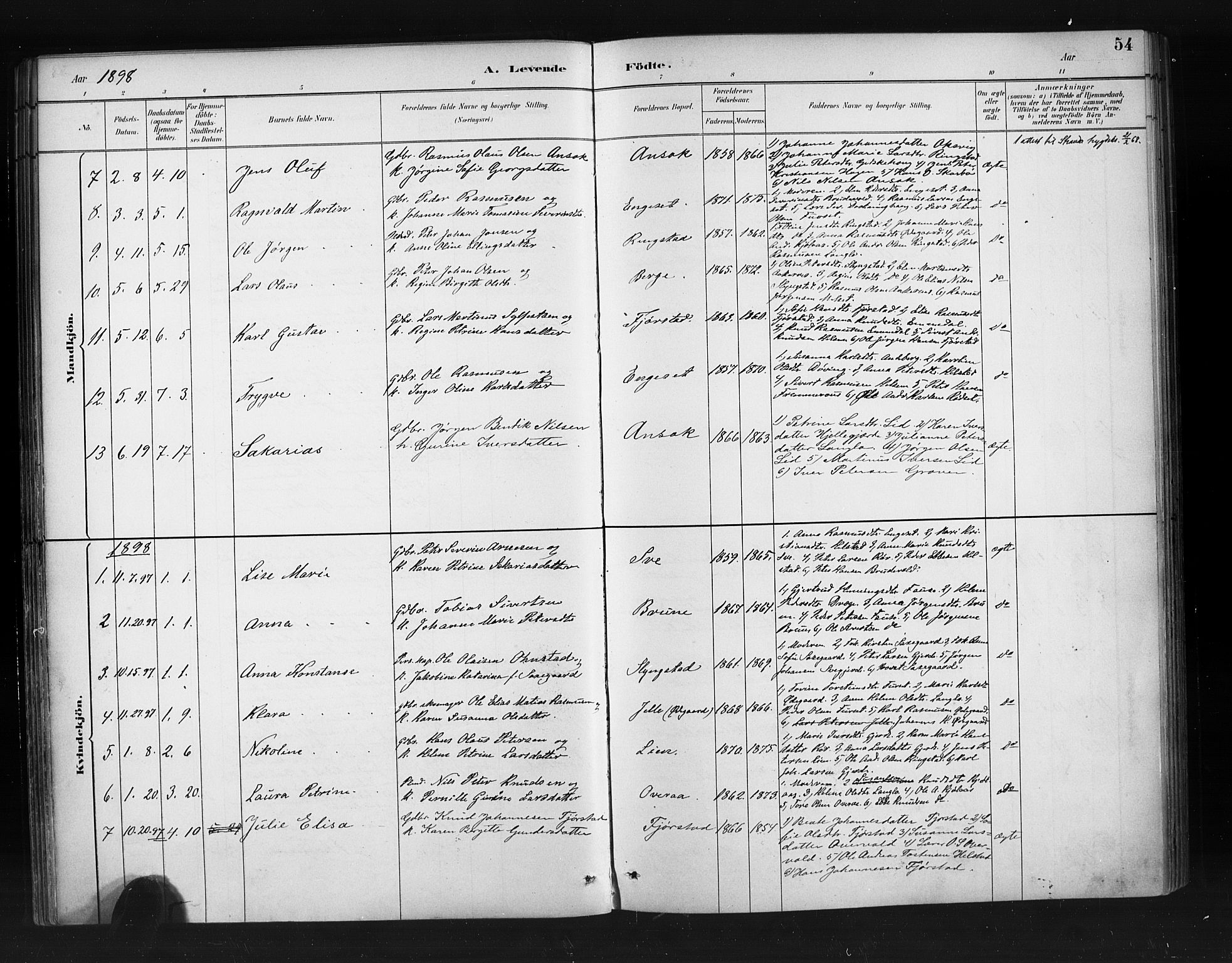 Ministerialprotokoller, klokkerbøker og fødselsregistre - Møre og Romsdal, AV/SAT-A-1454/520/L0283: Parish register (official) no. 520A12, 1882-1898, p. 54