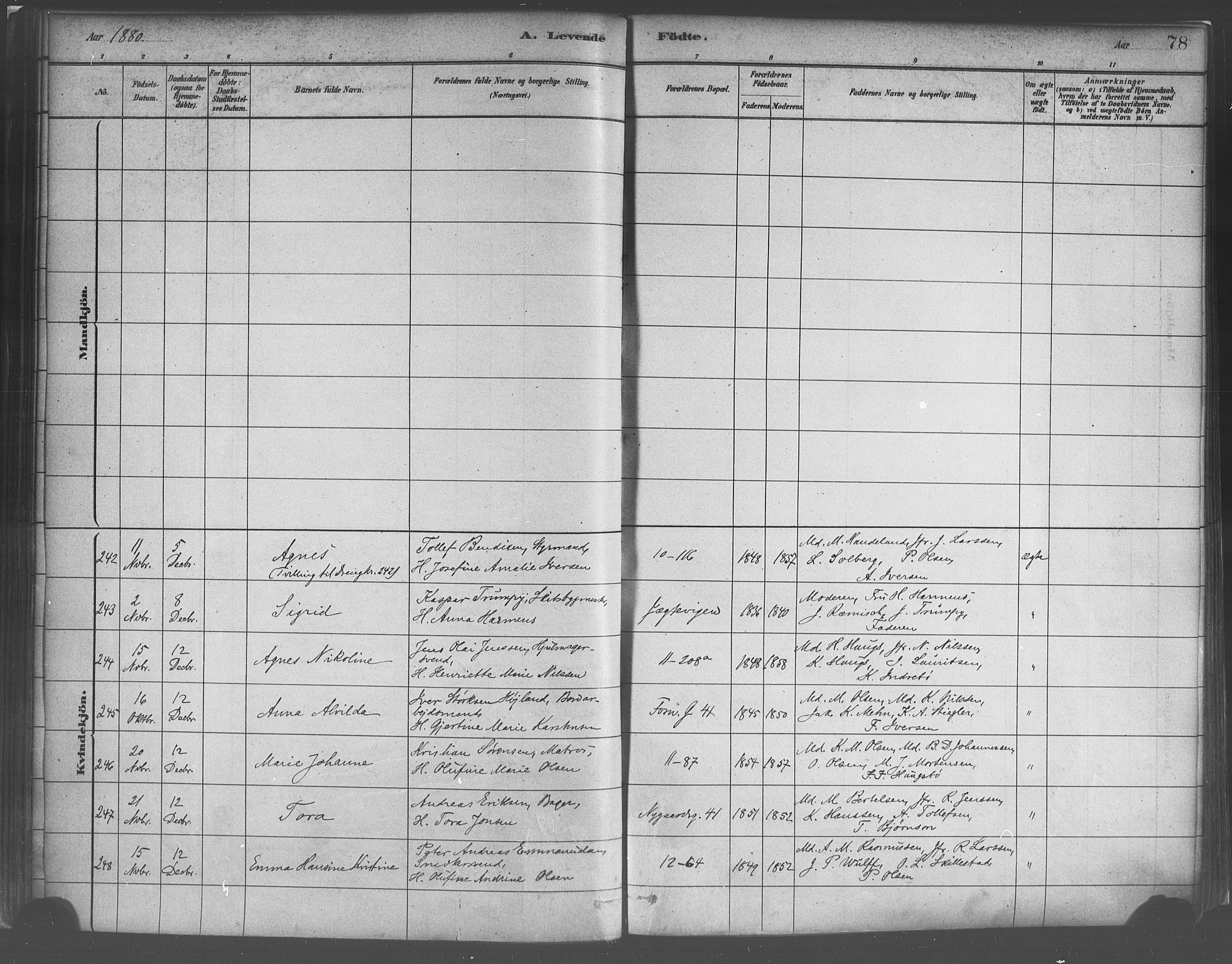 Domkirken sokneprestembete, AV/SAB-A-74801/H/Haa/L0023: Parish register (official) no. B 6, 1879-1887, p. 78