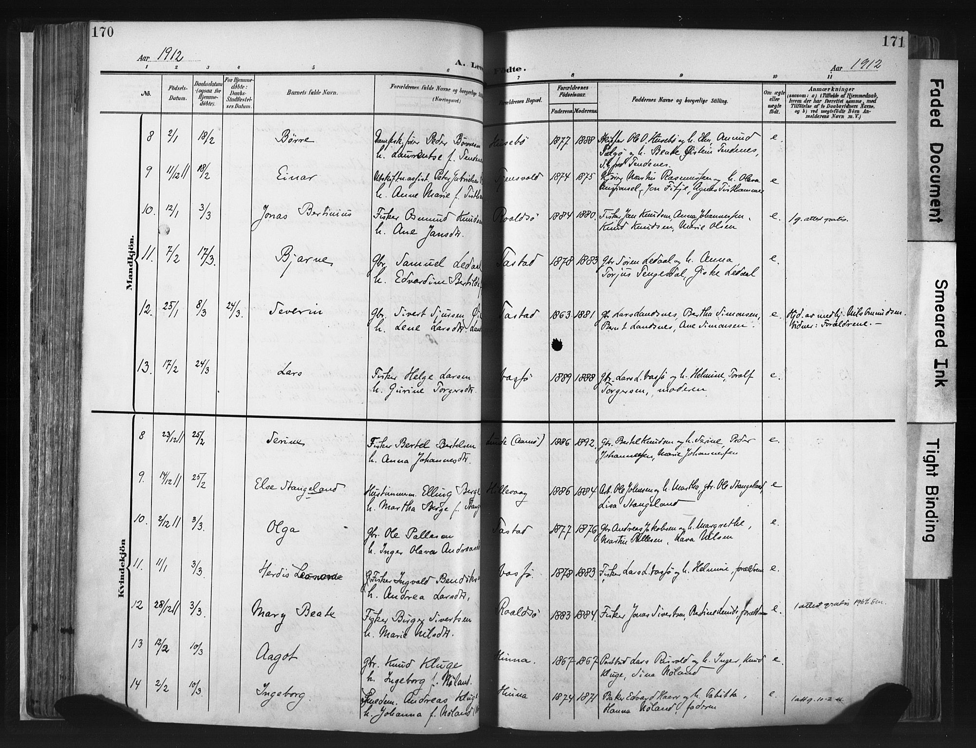 Hetland sokneprestkontor, AV/SAST-A-101826/30/30BA/L0013: Parish register (official) no. A 13, 1904-1918, p. 170-171