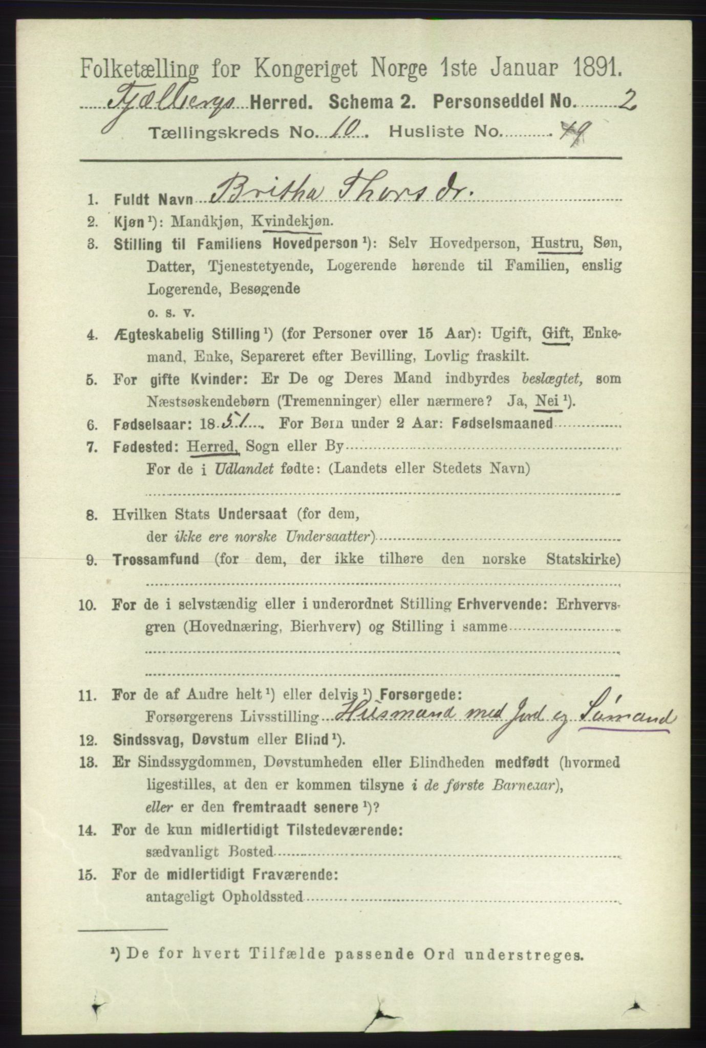 RA, 1891 census for 1213 Fjelberg, 1891, p. 4047