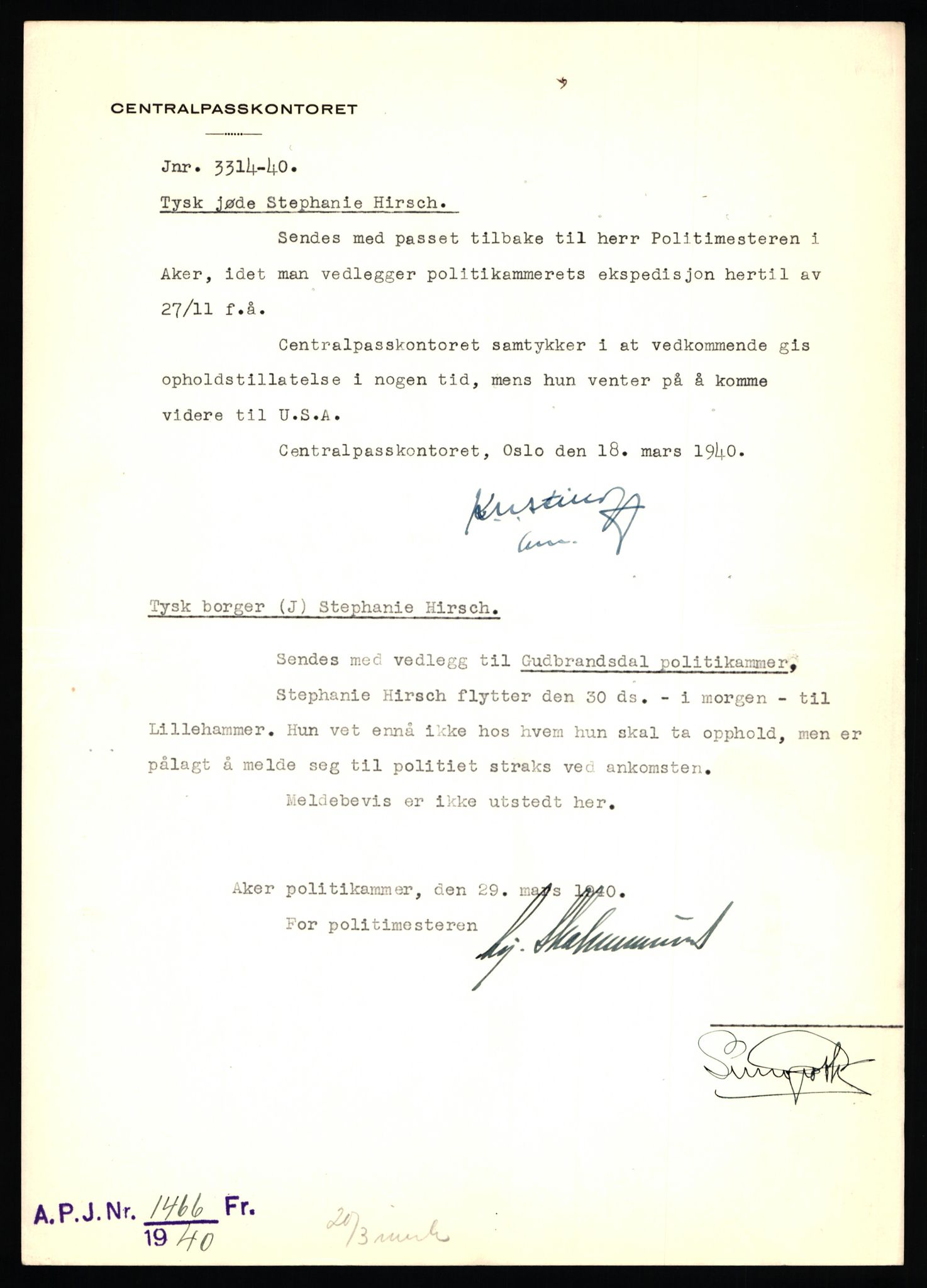 Sentralpasskontoret/Statens utlendingskontor, RA/S-1561/D/Da/Daa/L0344: Journalsaker, nr. 3290 - 3380, 1940, p. 10