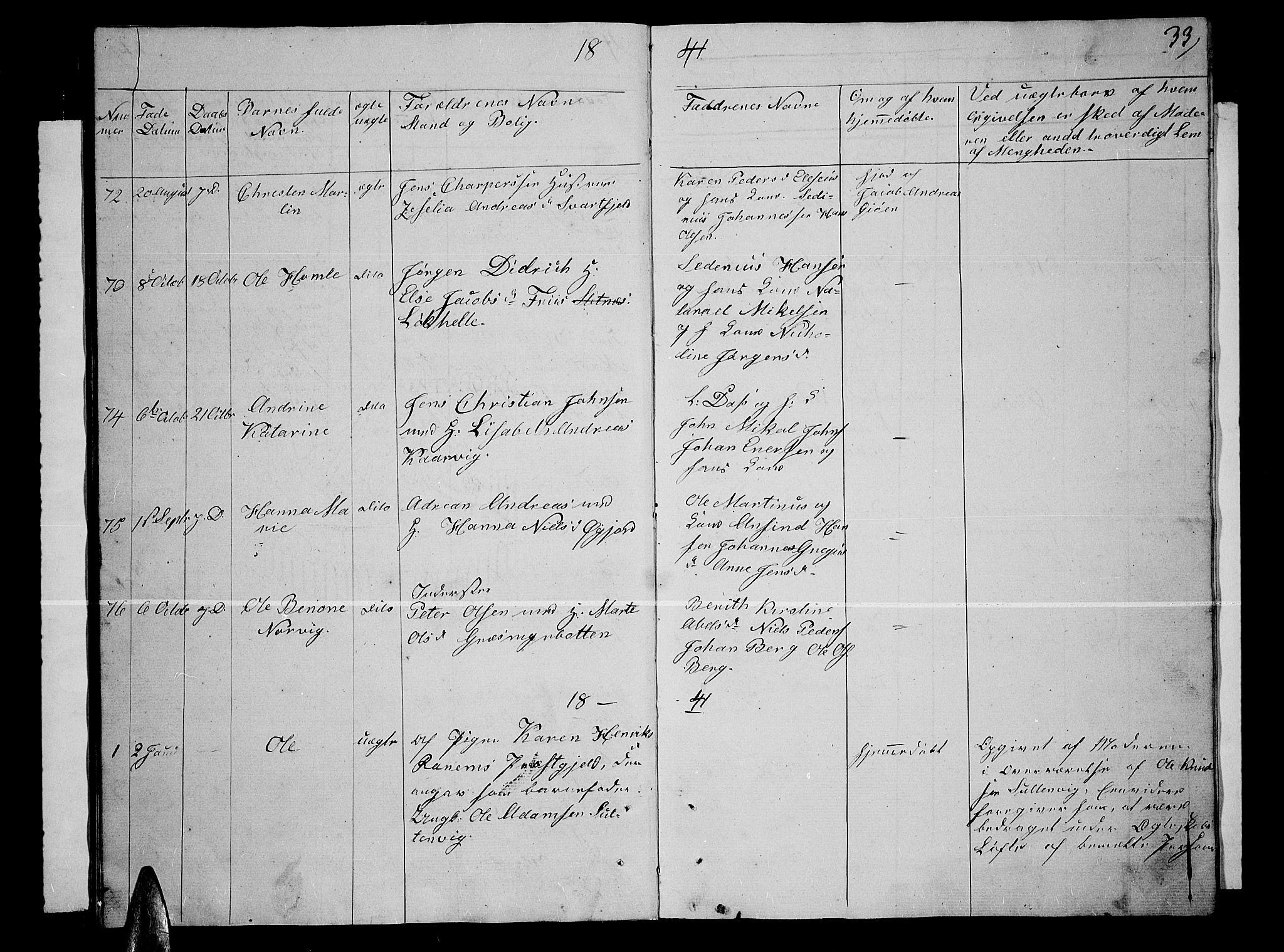 Lenvik sokneprestembete, SATØ/S-1310/H/Ha/Hab/L0002klokker: Parish register (copy) no. 2, 1838-1843, p. 33